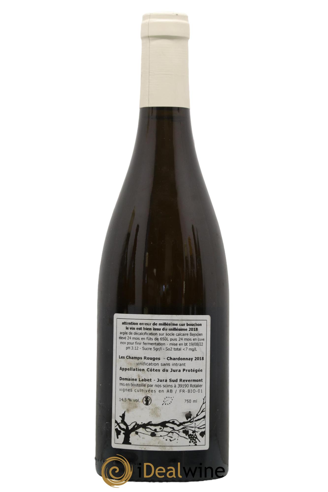 Côtes du Jura Chardonnay Les Champs Rouges Romain - Julien  - Charline Labet 2018 - Lotto di 1 bottiglia - 1