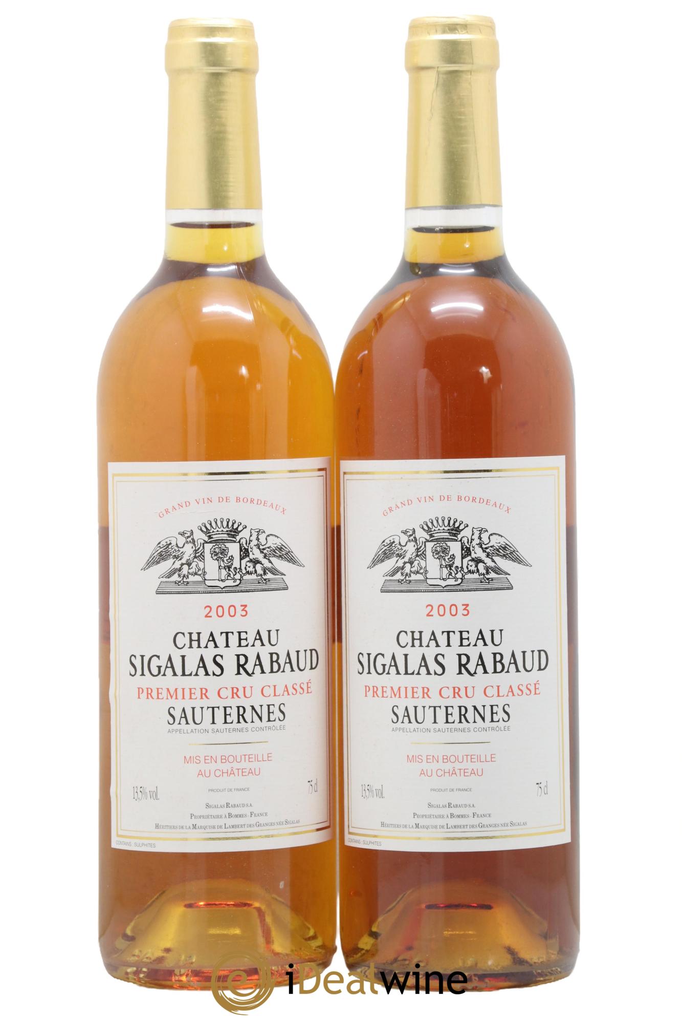 Château Sigalas Rabaud 1er Grand Cru Classé 2003 - Posten von 2 Flaschen - 0