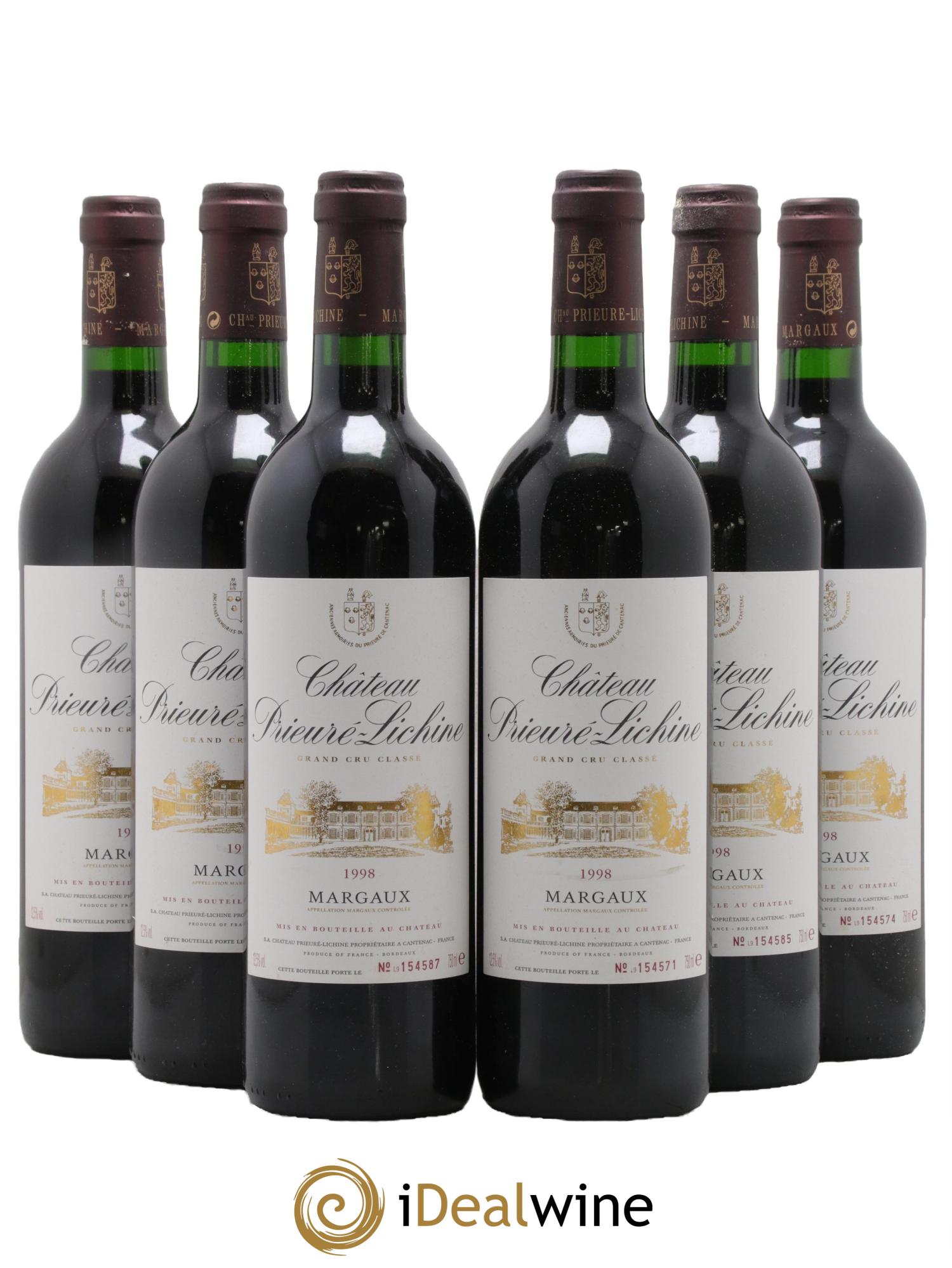 Château Prieuré Lichine 4ème Grand Cru Classé 1998 - Posten von 6 Flaschen - 0