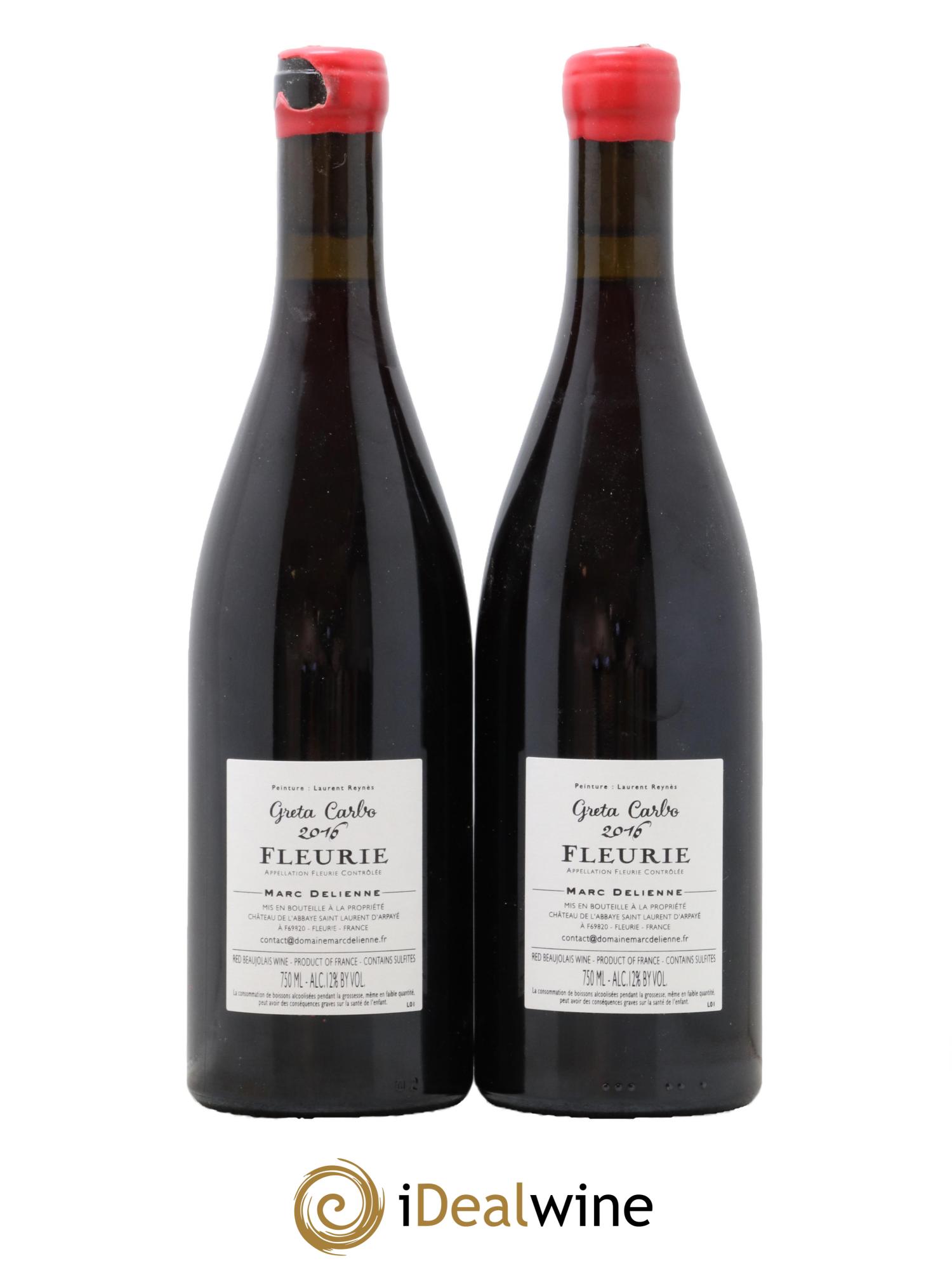 Fleurie Greta Carbo Marc Delienne 2016 - Lot of 2 bottles - 1