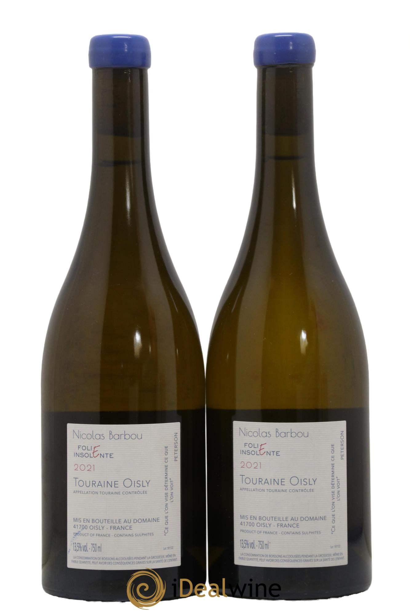 Touraine-Oisly Folie Insolente Nicolas Barbou  2021 - Lot of 2 bottles - 1