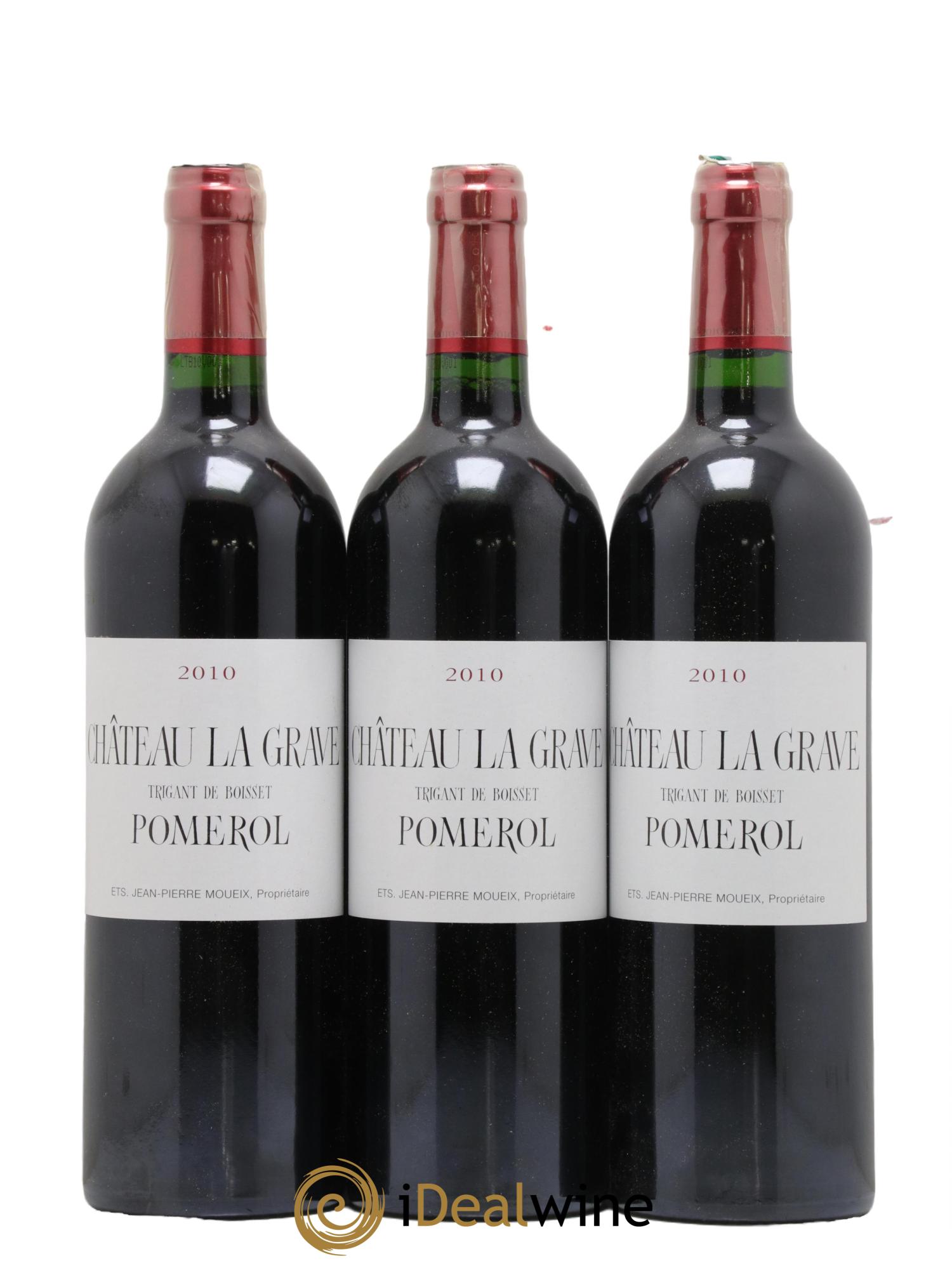 Château La Grave à Pomerol (Trigant de Boisset)  2010 - Lot de 3 bouteilles - 0