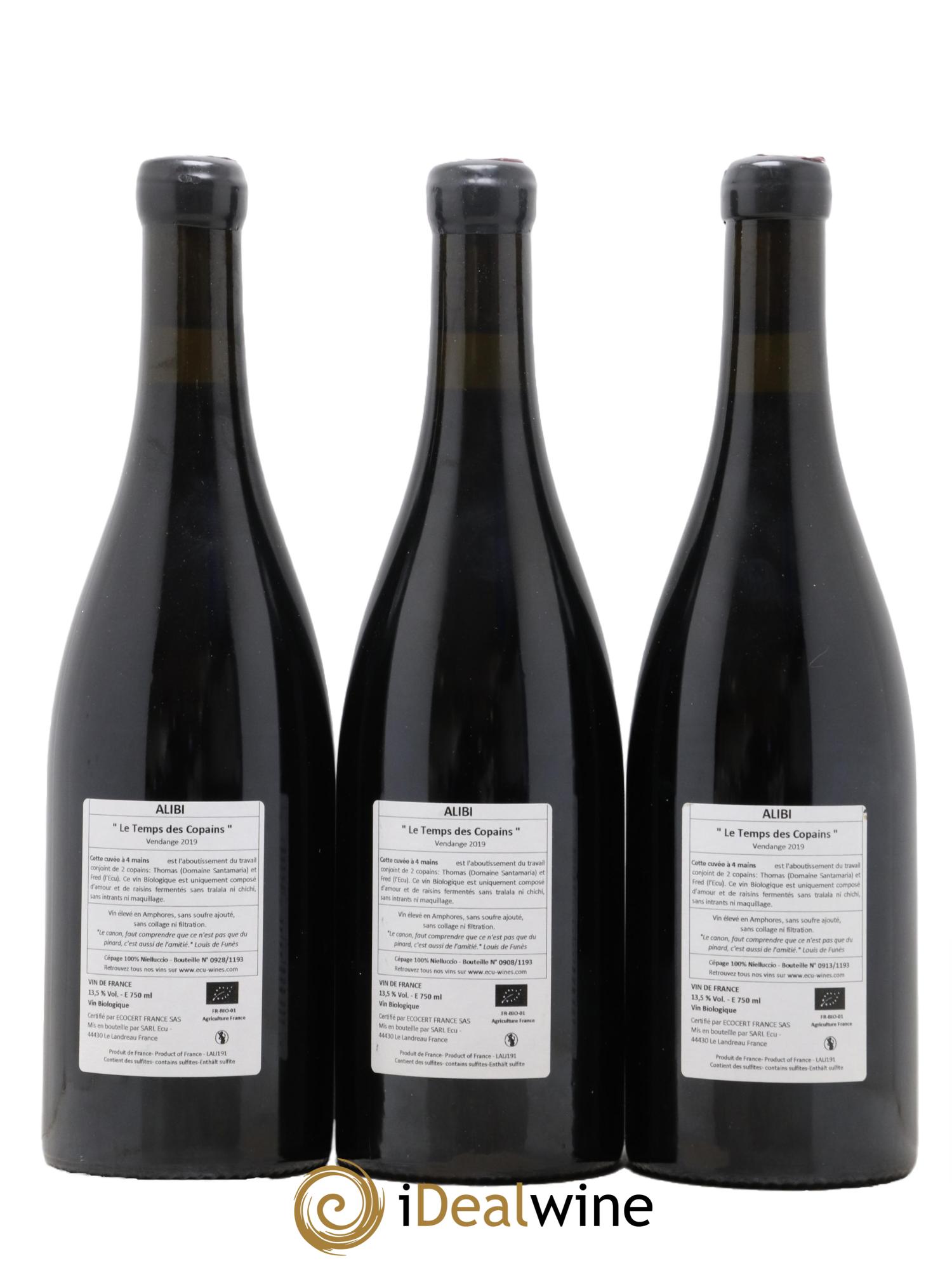 Vin de France Alibi Cuvée Le Temps des Copains Domaine de l'Ecu 2019 - Lot de 3 bouteilles - 1