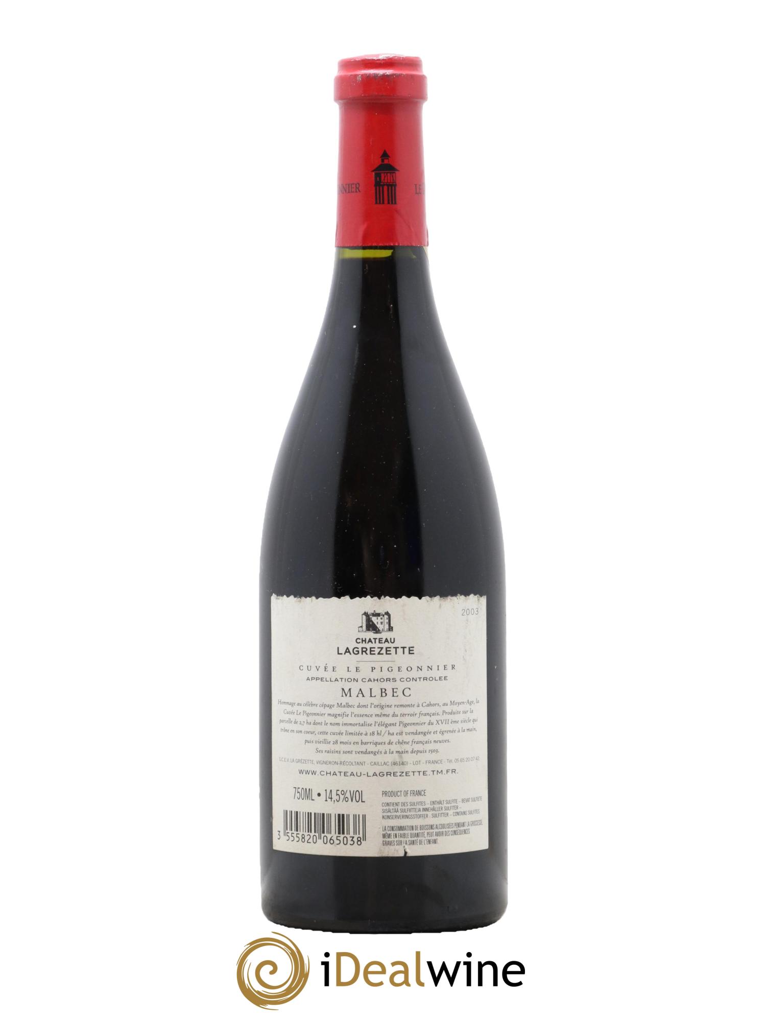 Cahors Château Lagrezette Le Pigeonnier Alain Dominique Perrin 2003 - Posten von 1 Flasche - 1