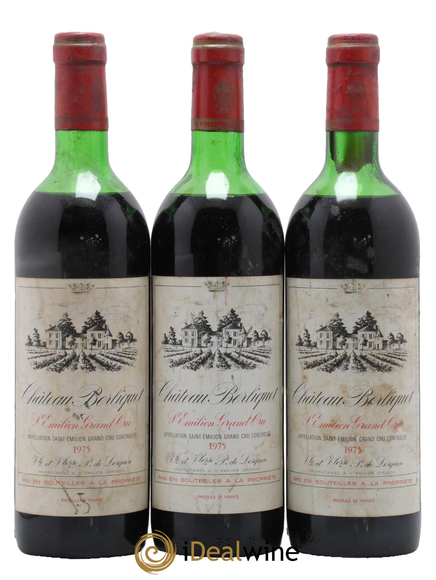 Château Berliquet Grand Cru Classé 1975 - Lot de 3 bouteilles - 0