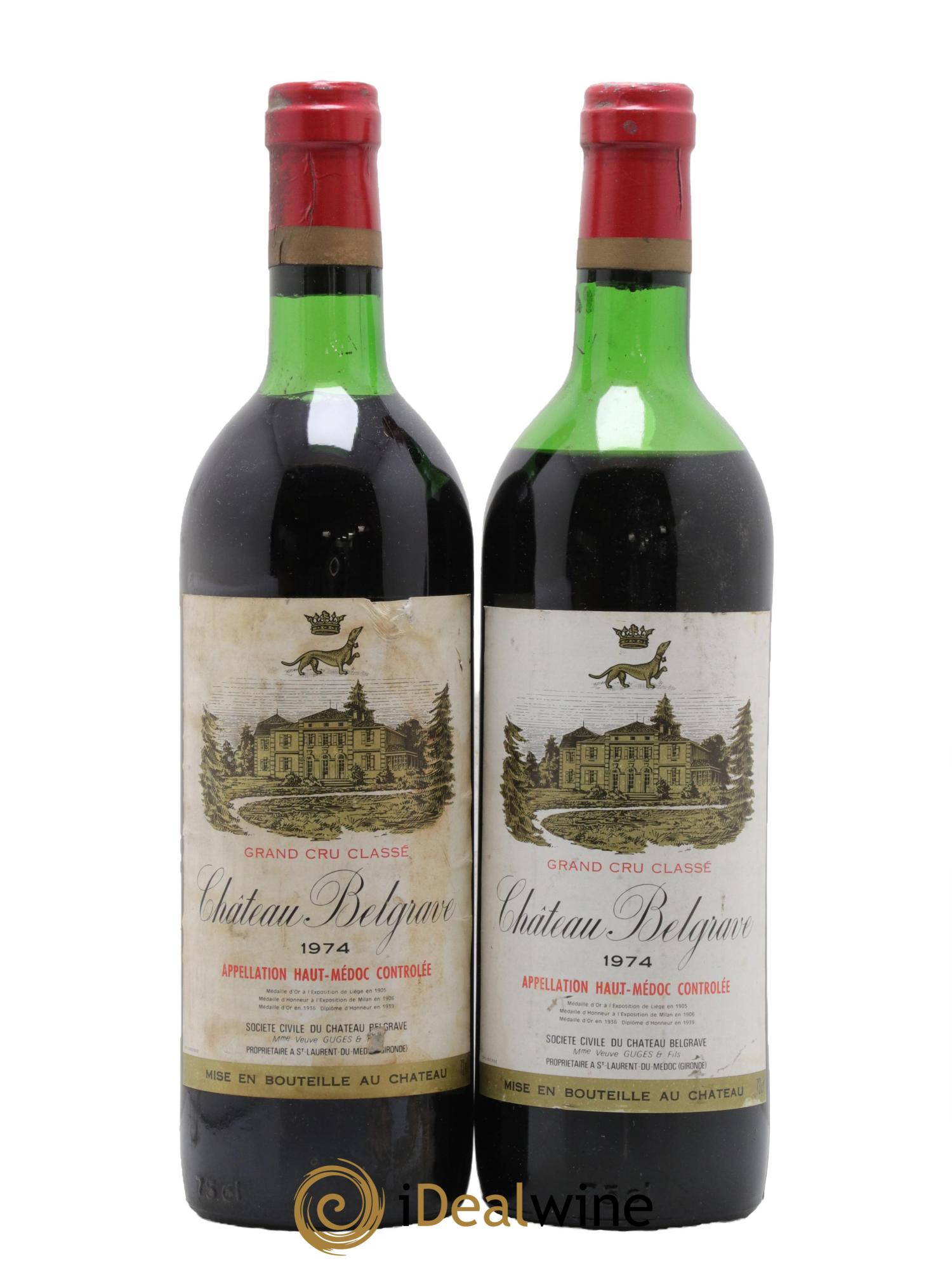 Château Belgrave 5ème Grand Cru Classé 1974 - Lot of 2 bottles - 0