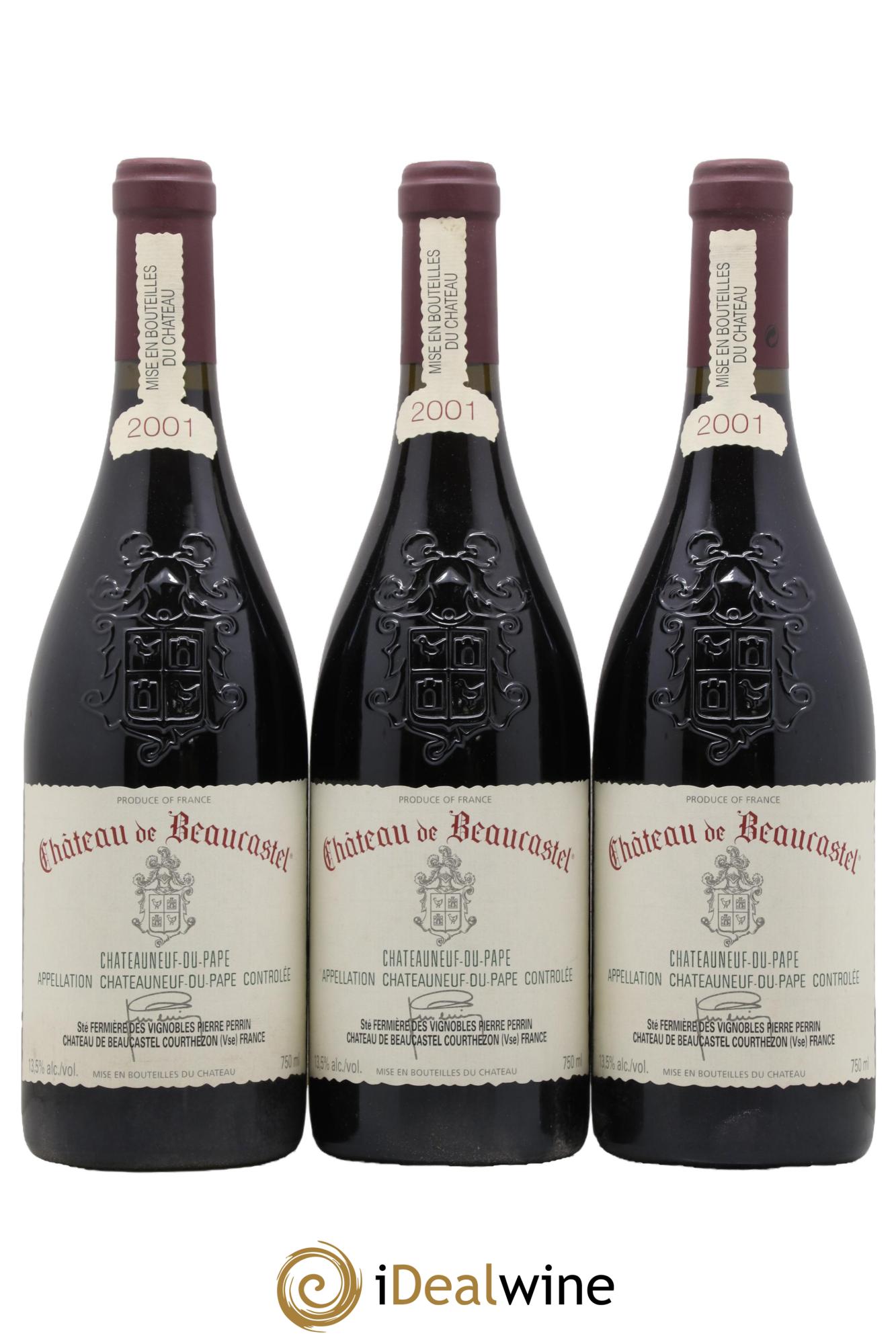 Châteauneuf-du-Pape Château de Beaucastel Famille Perrin 2001 - Lot of 3 bottles - 0