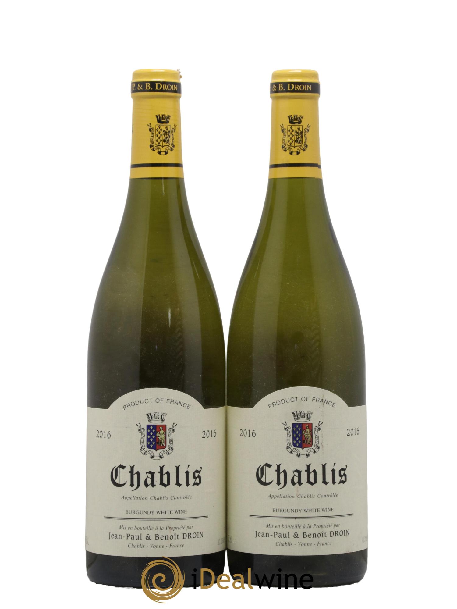 Chablis Jean-Paul & Benoît Droin (Domaine) 2016 - Lot of 2 bottles - 0