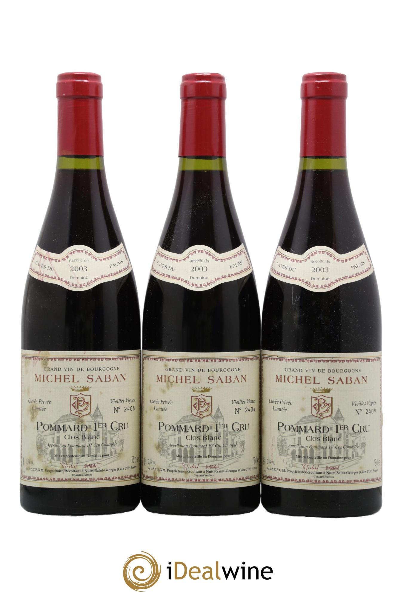 Pommard 1er Cru Le Clos Blanc Vieilles Vignes Michel Saban 2003 - Lot de 3 bouteilles - 0