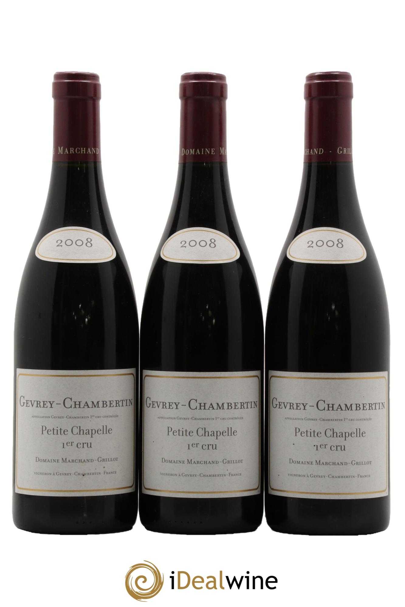 Gevrey-Chambertin 1er Cru Petite Chapelle Marchand Grillot 2008 - Lot of 3 bottles - 0