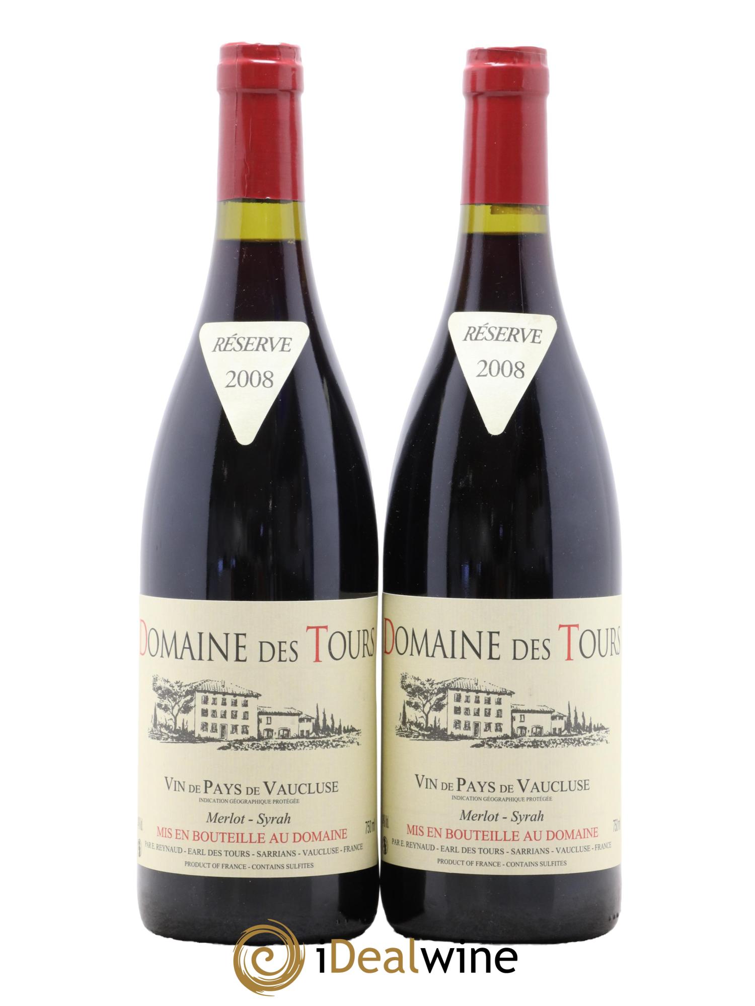 IGP Pays du Vaucluse (Vin de Pays du Vaucluse) Domaine des Tours Merlot-Syrah Emmanuel Reynaud 2008 - Lot of 2 bottles - 0