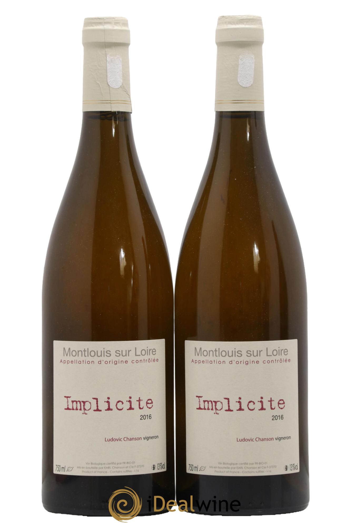 Montlouis-sur-Loire Implicite Ludovic Chanson 2016 - Lot of 2 bottles - 0