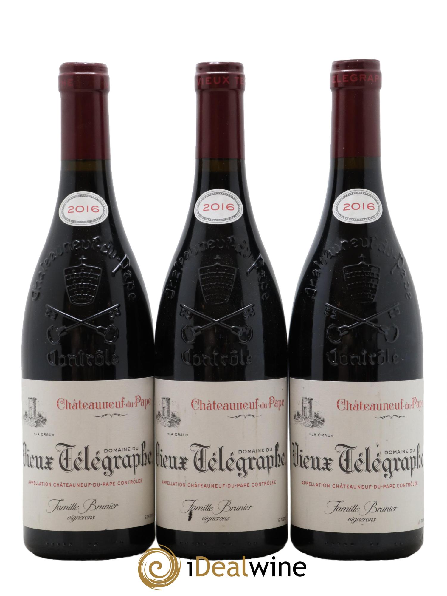 Châteauneuf-du-Pape Vieux Télégraphe (Domaine du) Vignobles Brunier 2016 - Lotto di 3 bottiglie - 0