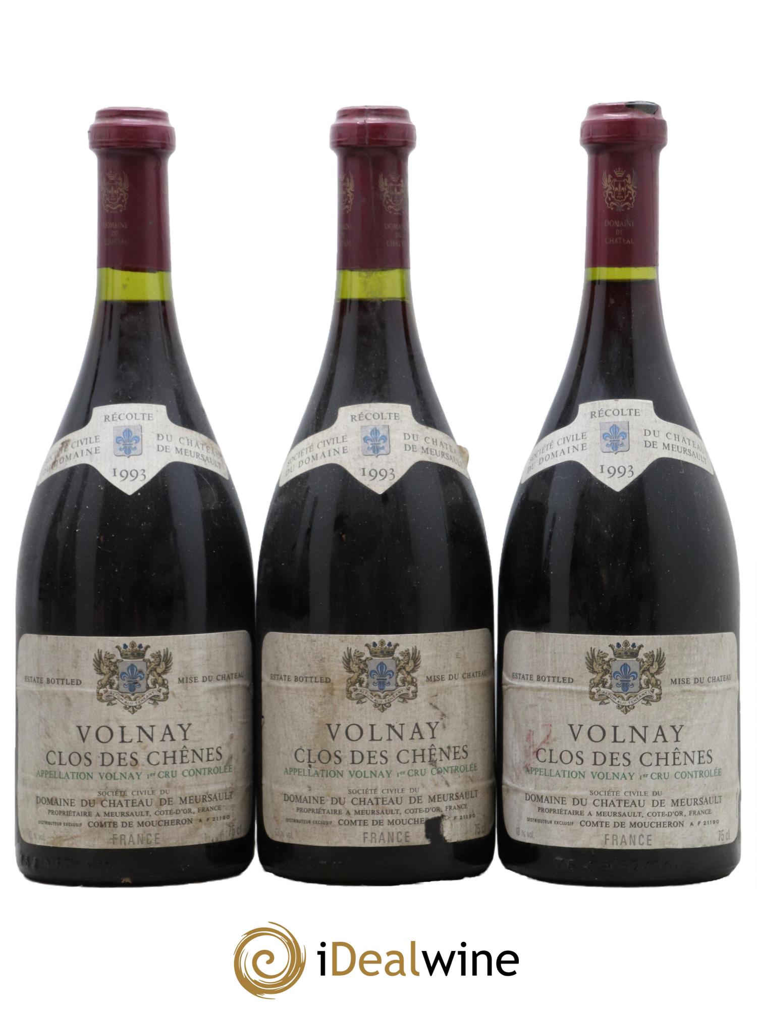 Volnay 1er Cru Clos des Chênes Château de Meursault 1993 - Lot de 3 bouteilles - 0