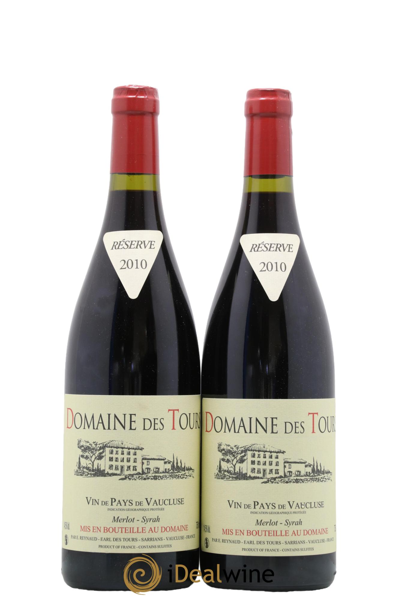 IGP Pays du Vaucluse (Vin de Pays du Vaucluse) Domaine des Tours Merlot-Syrah Emmanuel Reynaud 2010 - Posten von 2 Flaschen - 0