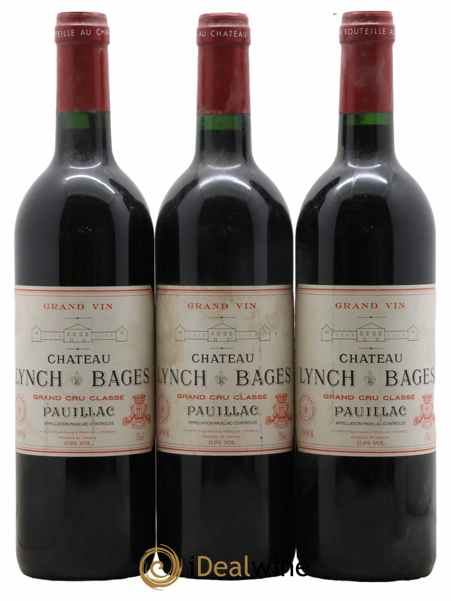 Château Lynch Bages 5ème Grand Cru Classé  1998 - Lot de 3 bouteilles - 0