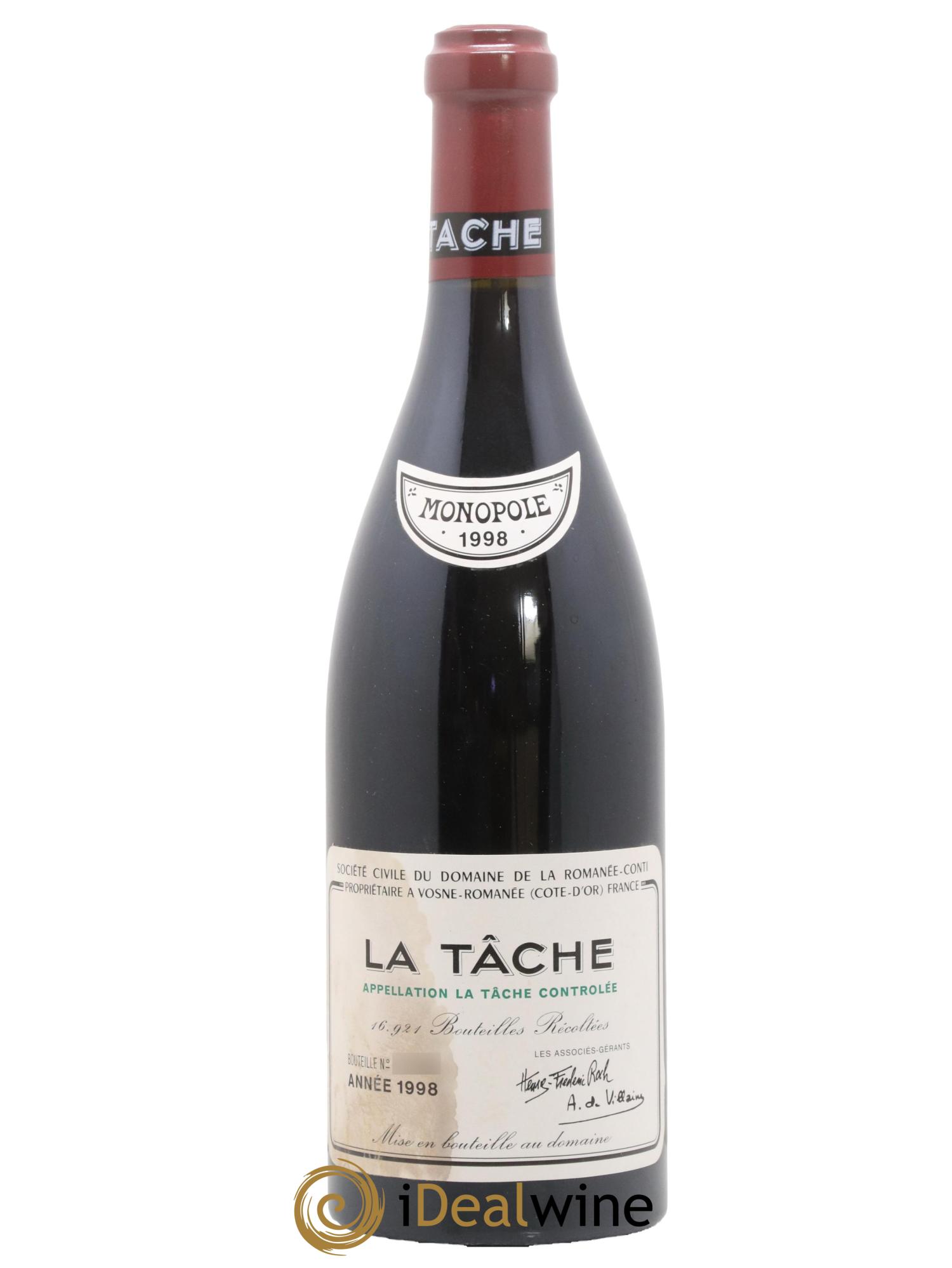 La Tâche Grand Cru Domaine de la Romanée-Conti 1998 - Lot de 1 bouteille - 0