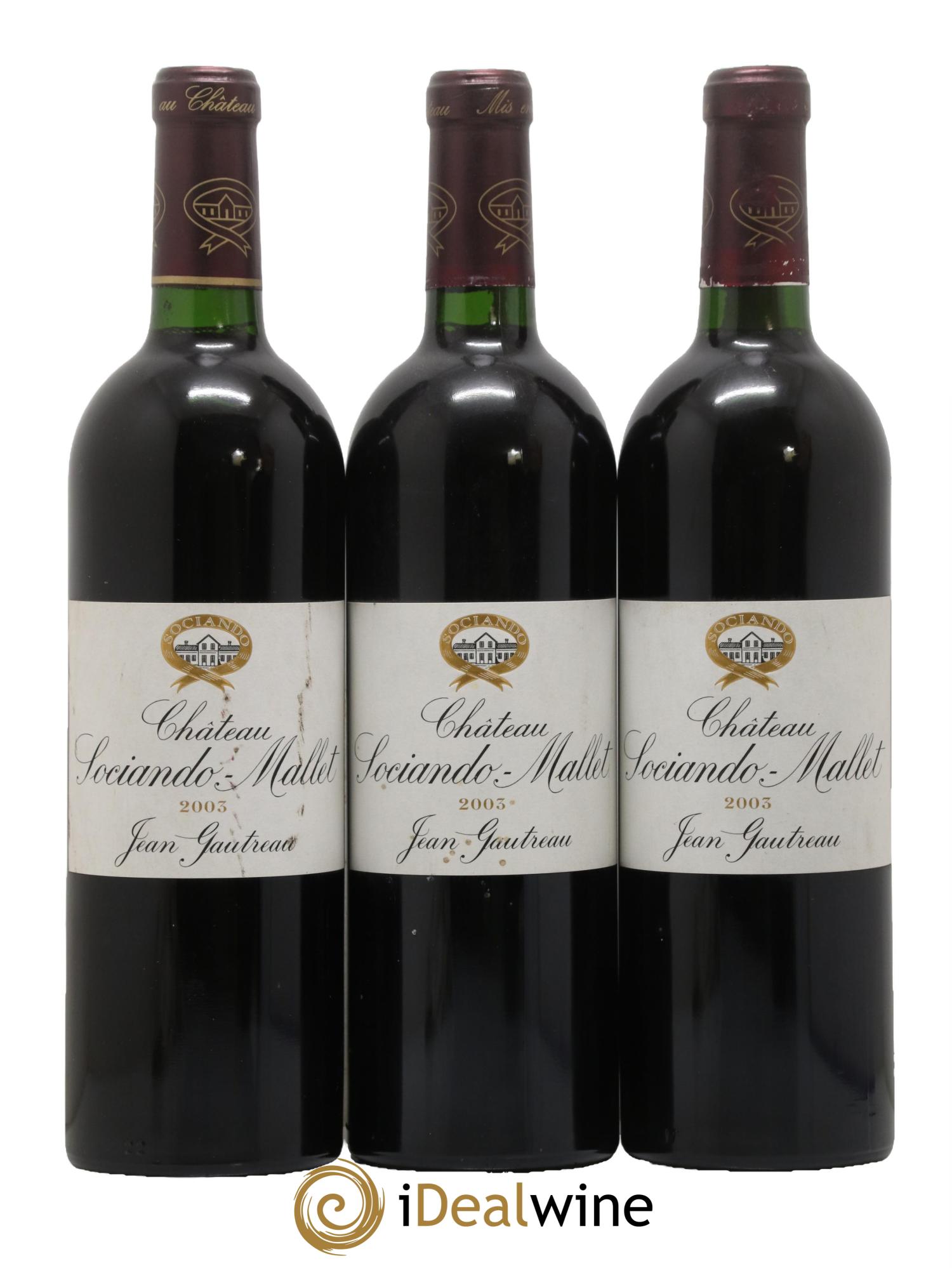 Château Sociando Mallet 2003 - Lotto di 3 bottiglie - 0