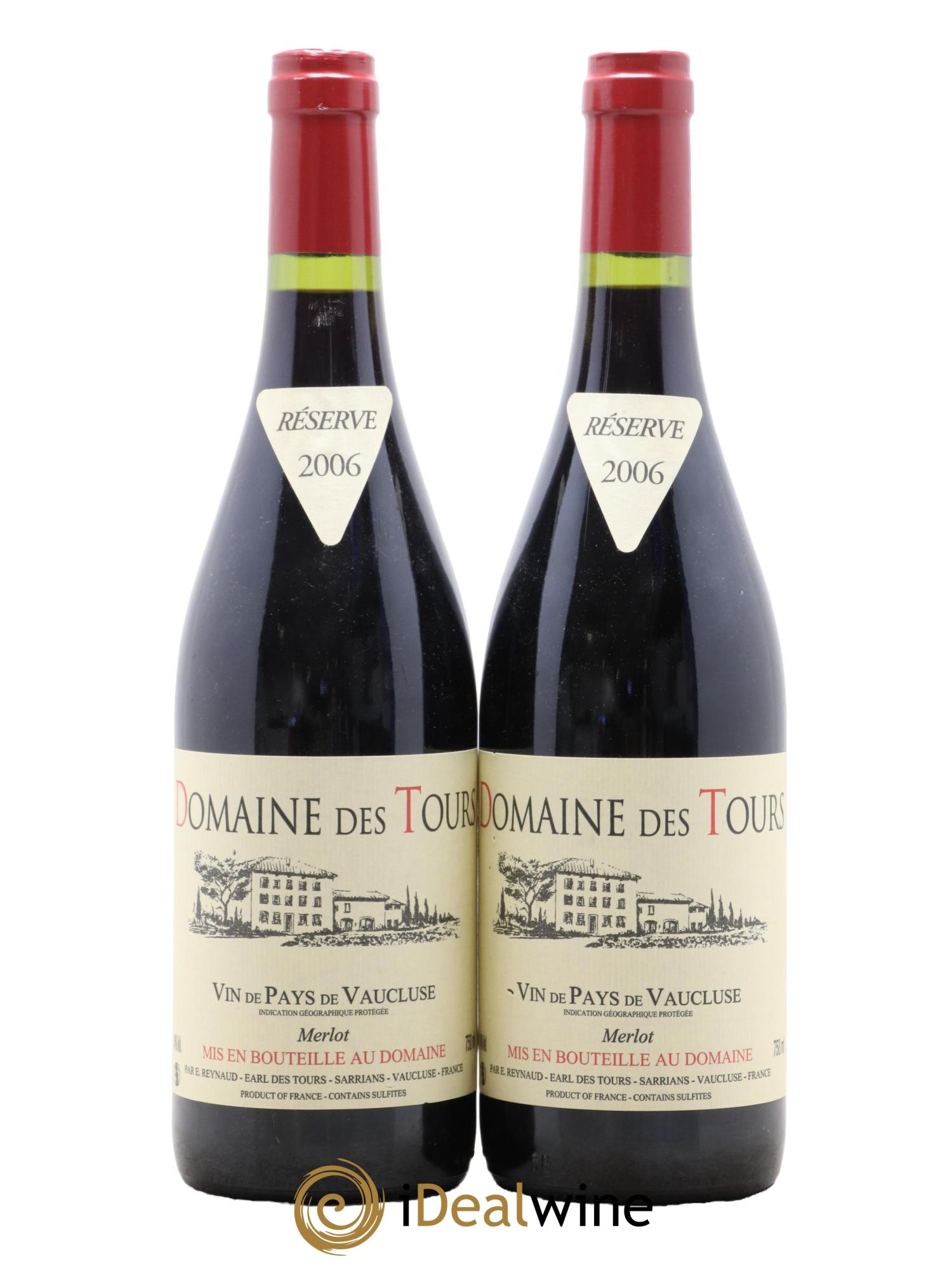 IGP Pays du Vaucluse (Vin de Pays du Vaucluse) Domaine des Tours Merlot Emmanuel Reynaud 2006 - Lot de 2 bouteilles - 0