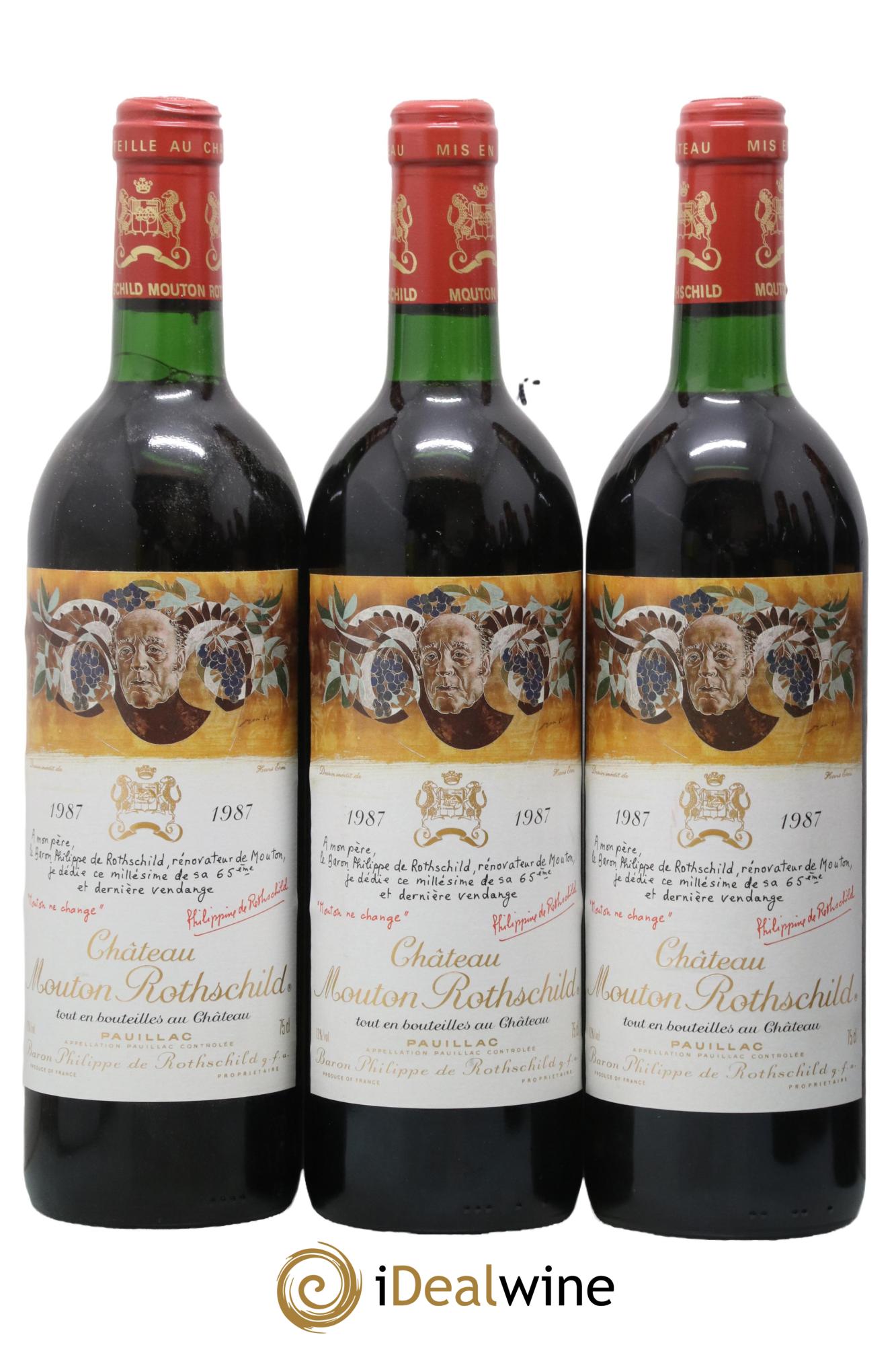 Château Mouton Rothschild 1er Grand Cru Classé 1987 - Lot de 3 bouteilles - 0