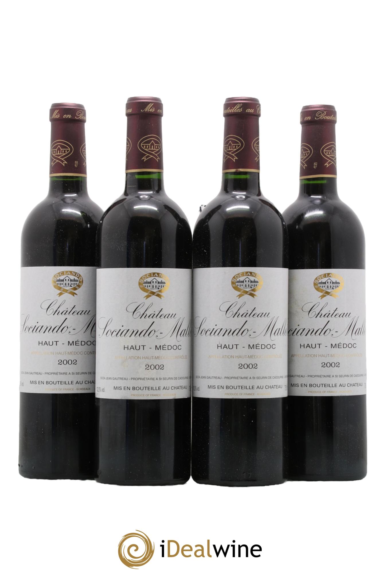 Château Sociando Mallet 2002 - Lot de 4 bouteilles - 0