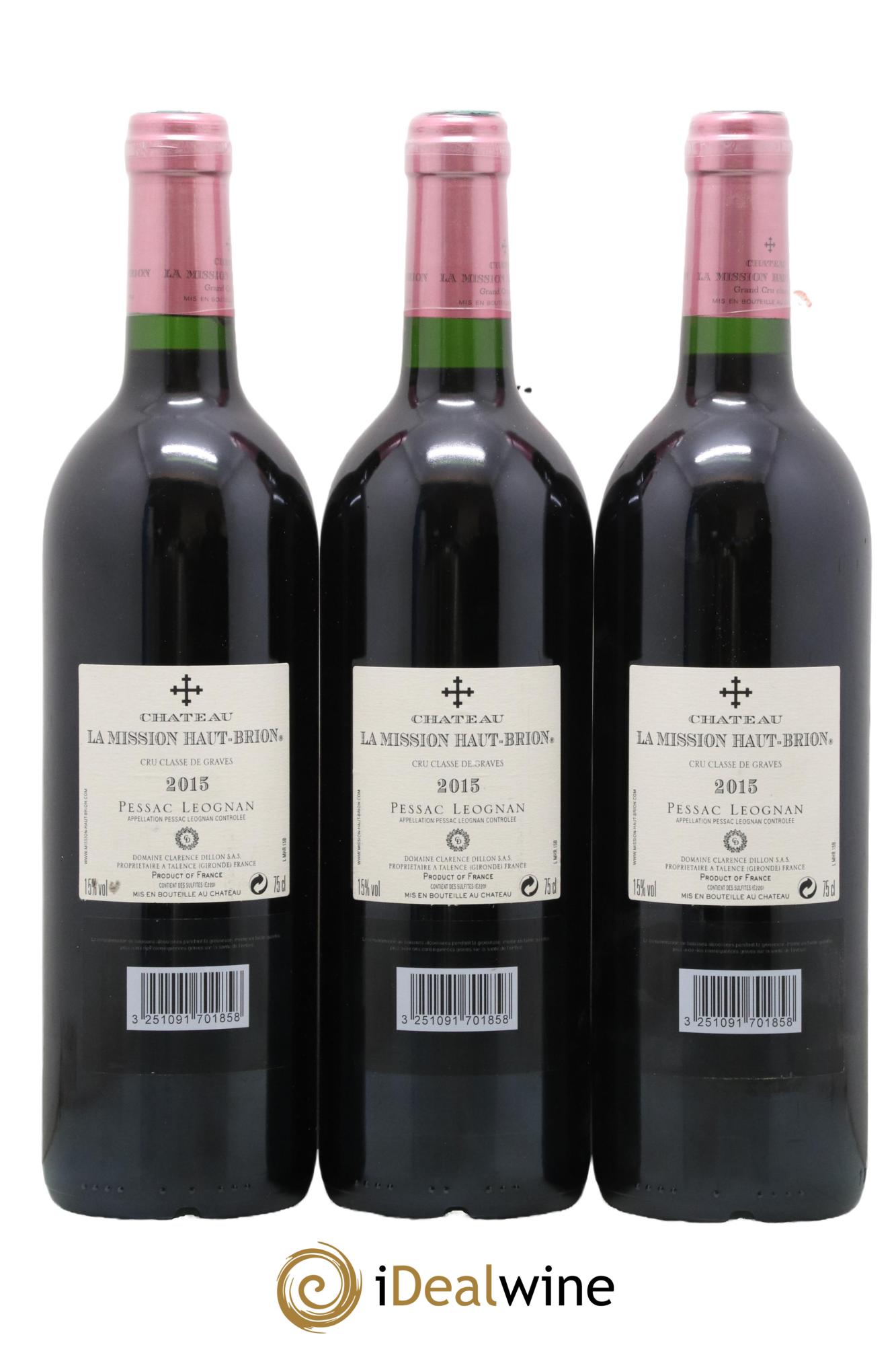 Château la Mission Haut-Brion Cru Classé de Graves 2015 - Posten von 3 Flaschen - 1