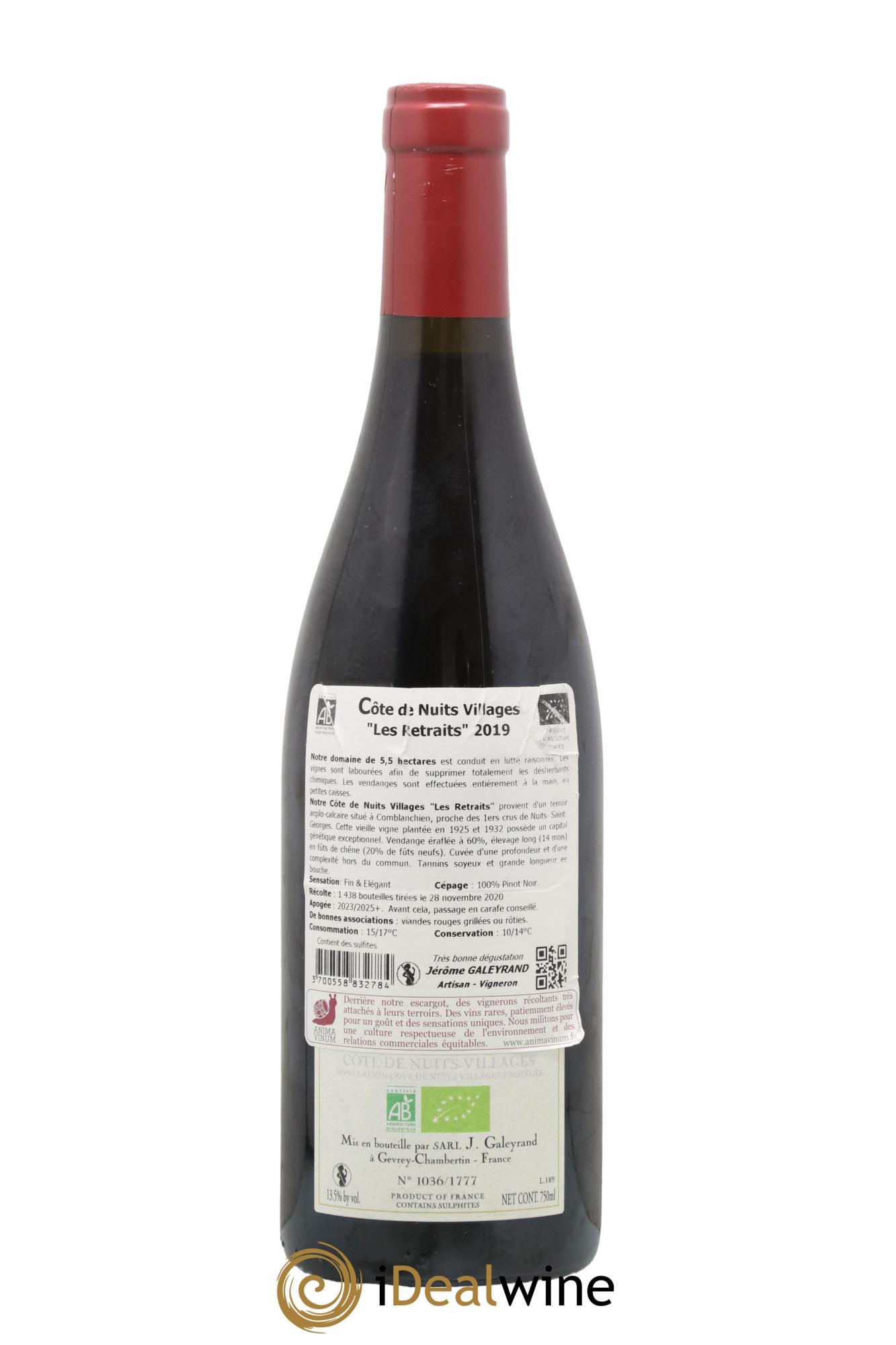 Côte de Nuits-Villages Les Retraits Domaine Jérôme Galeyrand 2019 - Lot de 1 bouteille - 1