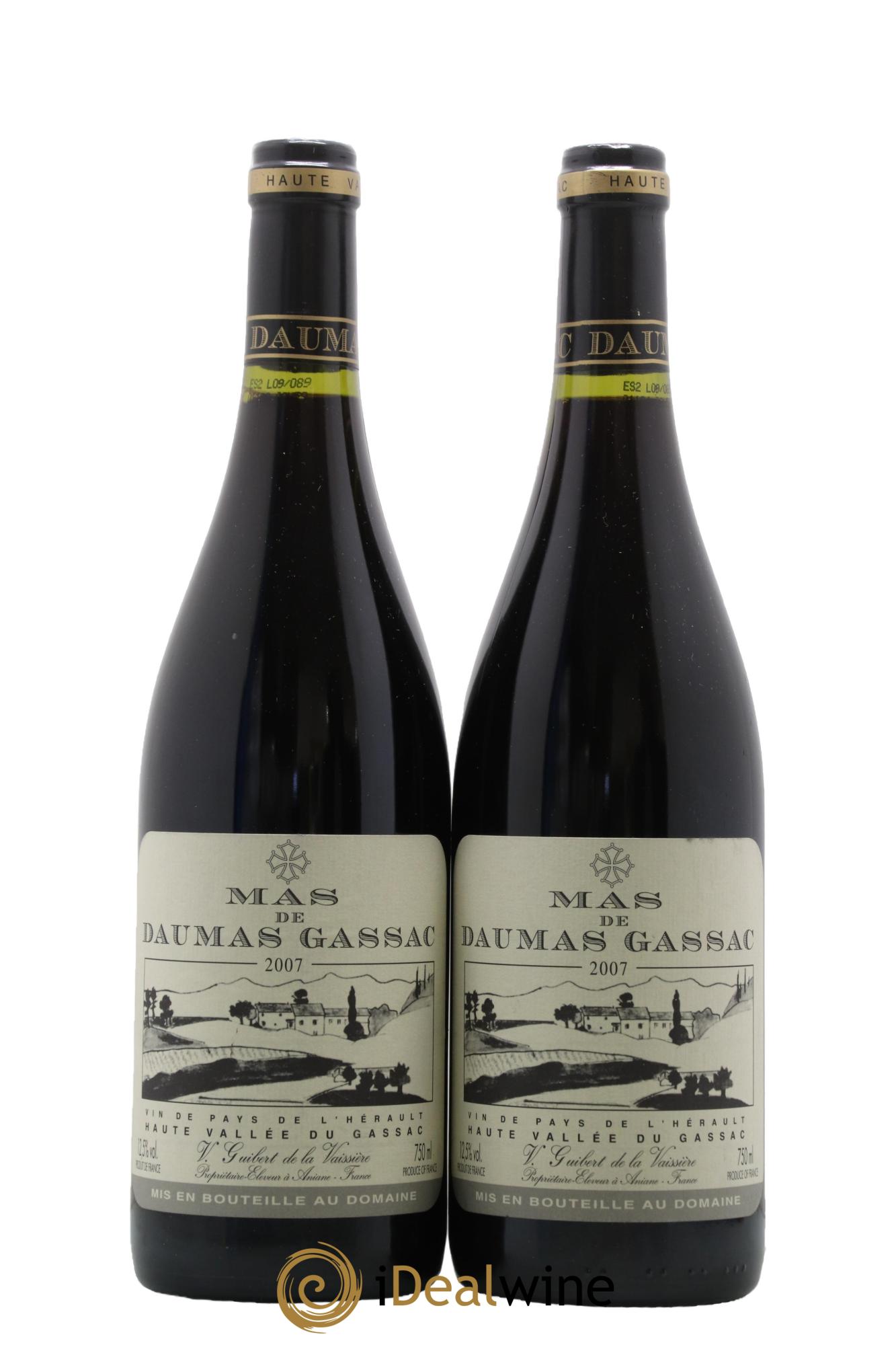 IGP St Guilhem-le-Désert - Cité d'Aniane Mas Daumas Gassac Famille Guibert de La Vaissière 2007 - Lot of 2 bottles - 0