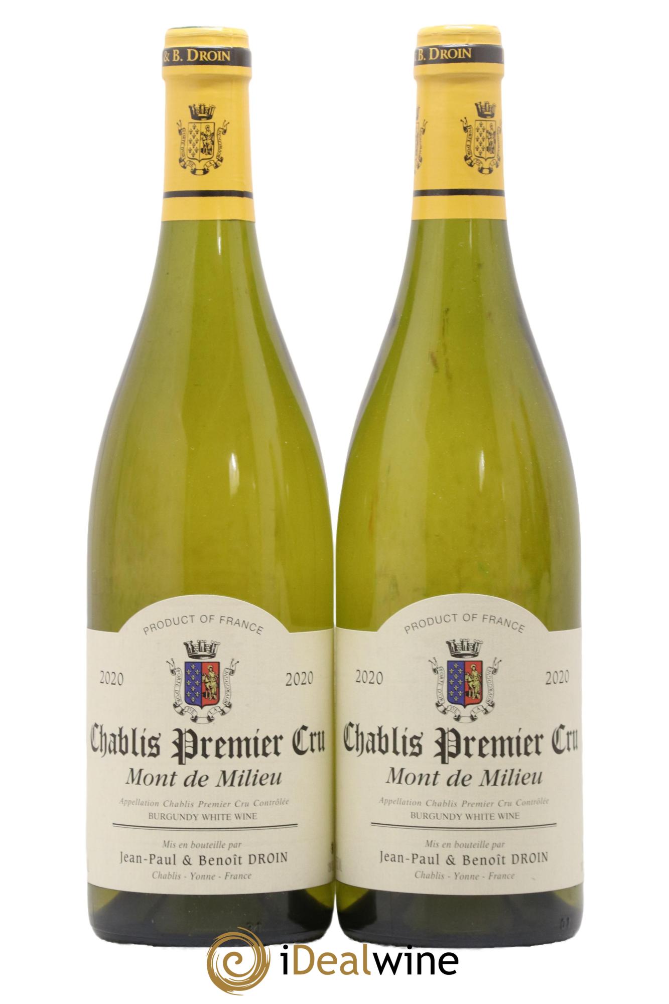 Chablis 1er Cru Mont de Milieu Jean-Paul & Benoît Droin (Domaine) 2020 - Lot of 2 bottles - 0