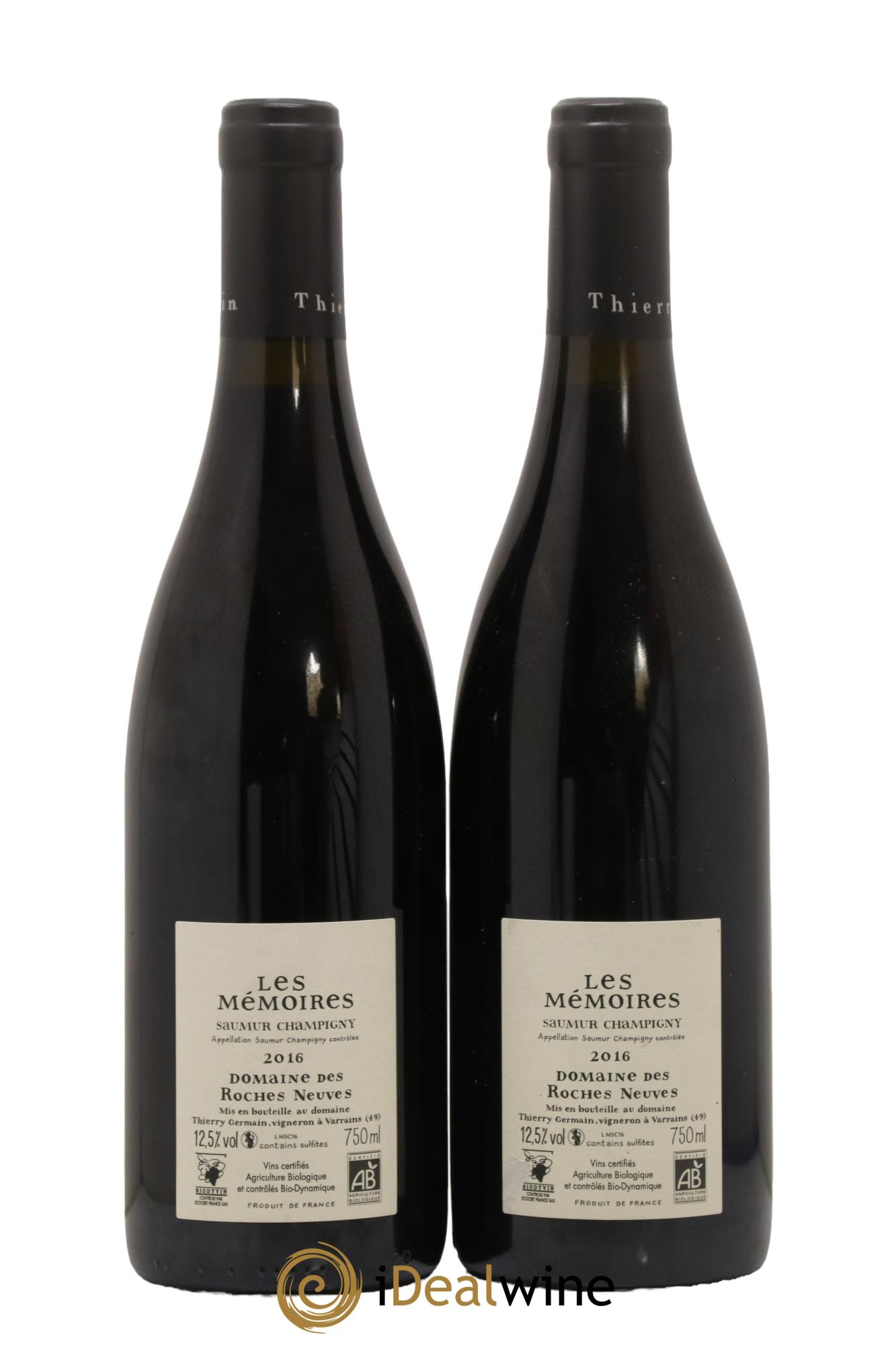 Saumur-Champigny Les Mémoires Domaine des Roches Neuves - Thierry Germain  2016 - Lot de 2 bouteilles - 1