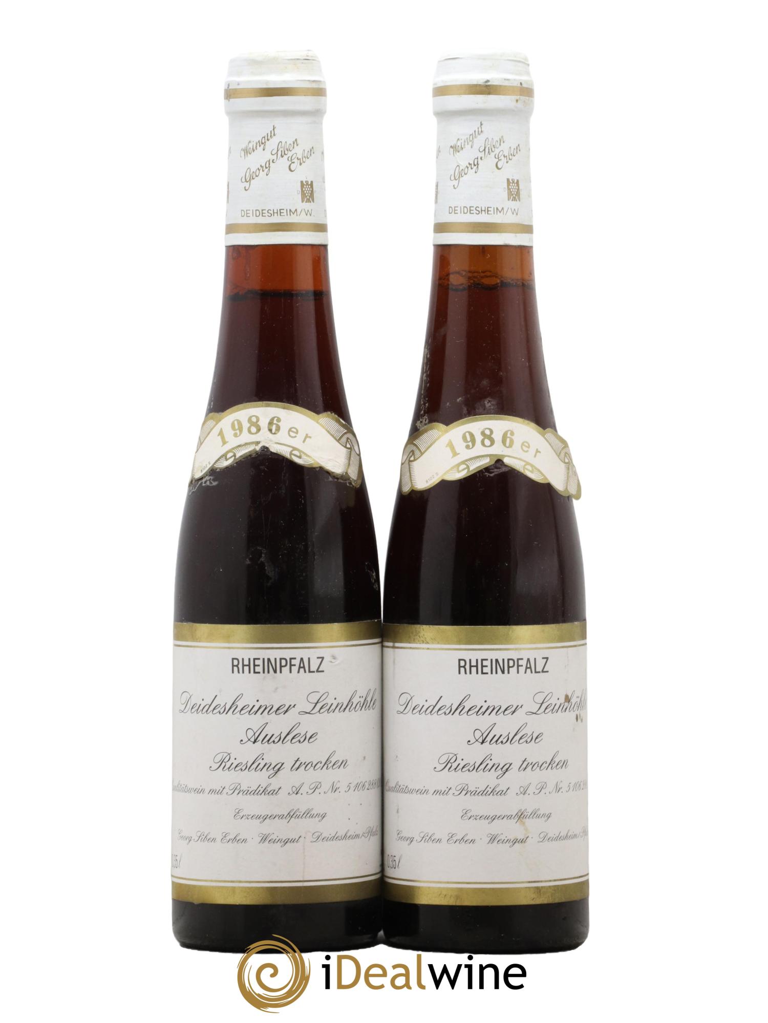 Allemagne Riesling Auslese Trocken Deidesheimer Leinhohle G Siben 1986 - Posten von 2 Demi-Flaschen - 0