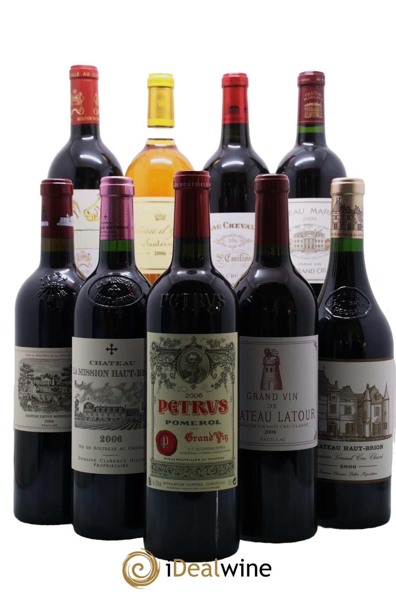 Caisse Collection Duclot 2006 Margaux, Yquem, Lafitte Rothschild, La Mission Haut-Brion, Pétrus, Latour, Haut-Brion, Cheval Blanc, Mouton Rothschild 2006 - Posten von 9 Flaschen - 0