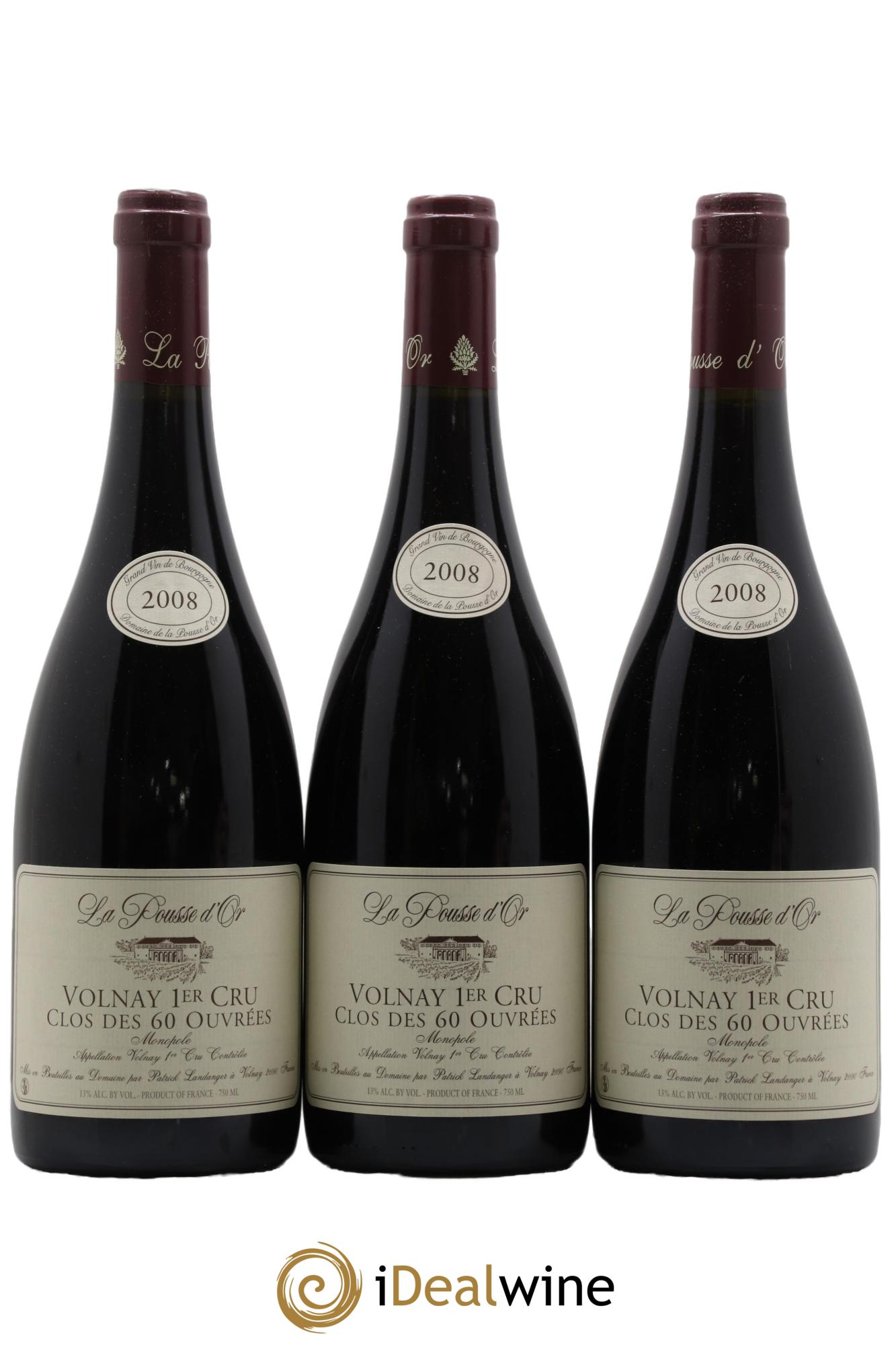 Volnay 1er Cru Clos des 60 ouvrées La Pousse d'Or (Domaine de)  2008 - Posten von 3 Flaschen - 0