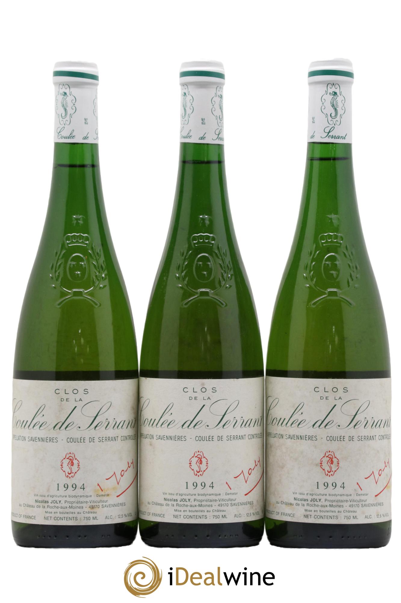 Savennières Clos de la Coulée de Serrant Vignobles de la Coulée de Serrant - Nicolas Joly 1994 - Lot de 3 bouteilles - 0