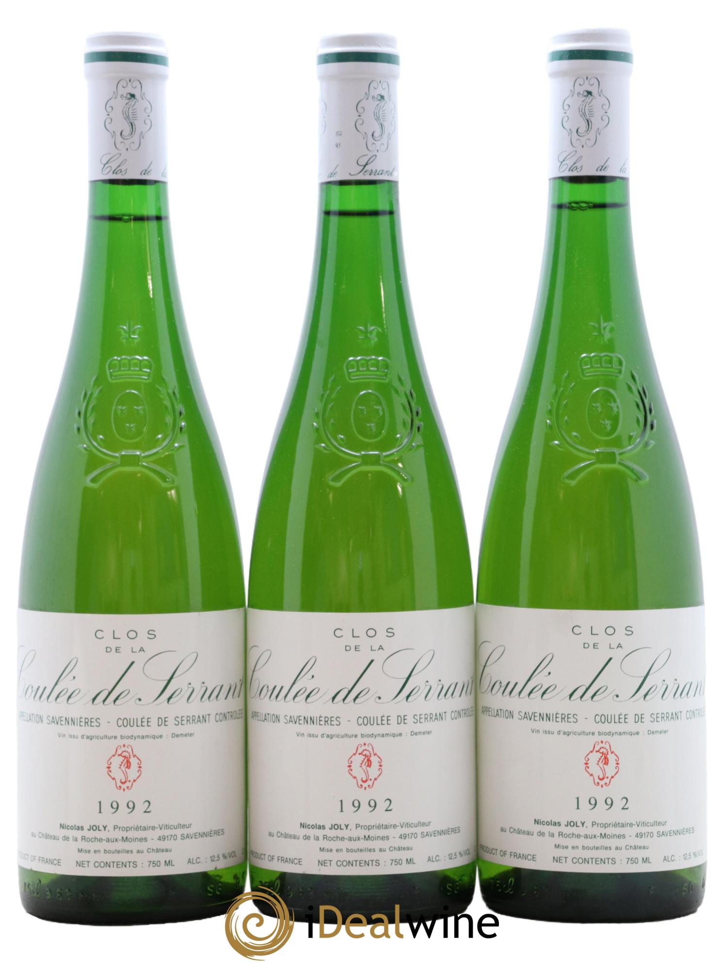 Savennières Clos de la Coulée de Serrant Vignobles de la Coulée de Serrant - Nicolas Joly 1992 - Lot de 3 bouteilles - 0