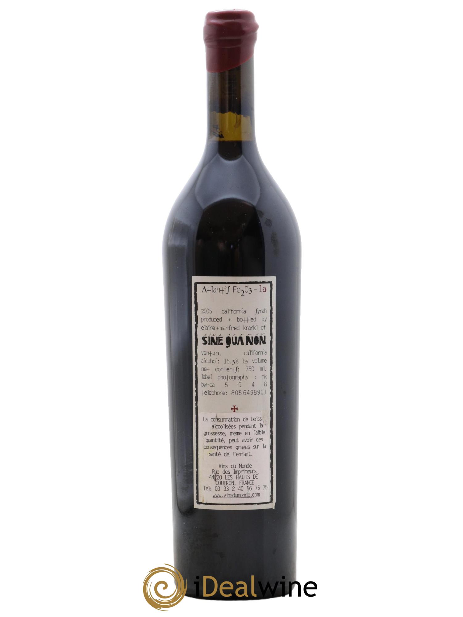 USA Californie Sine Qua Non Atlantis Fe2O3 Syrah Manfred Krankl 1a 2005 - Posten von 1 Flasche - 1