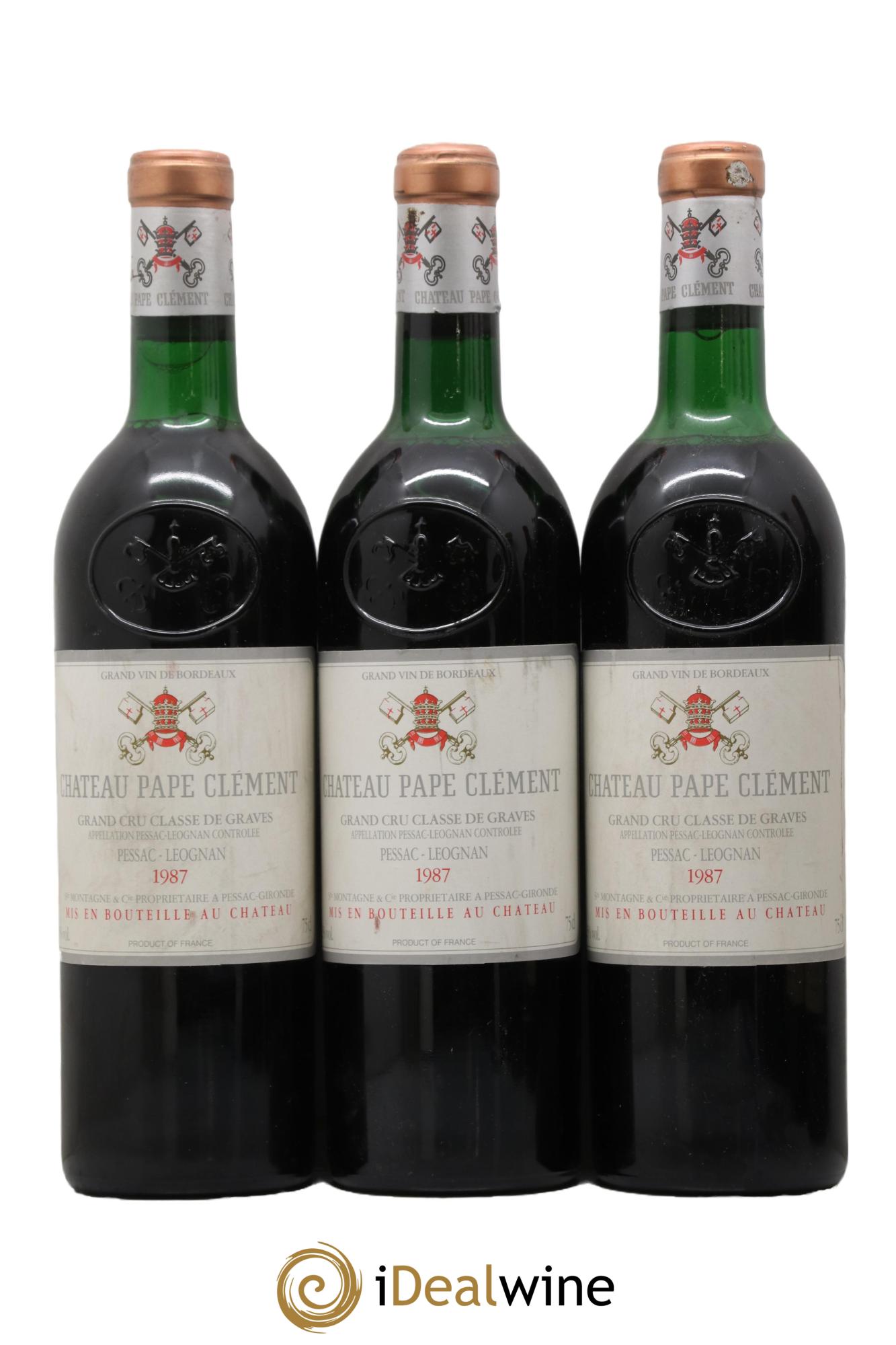 Château Pape Clément Cru Classé de Graves  1987 - Lot de 3 bouteilles - 0