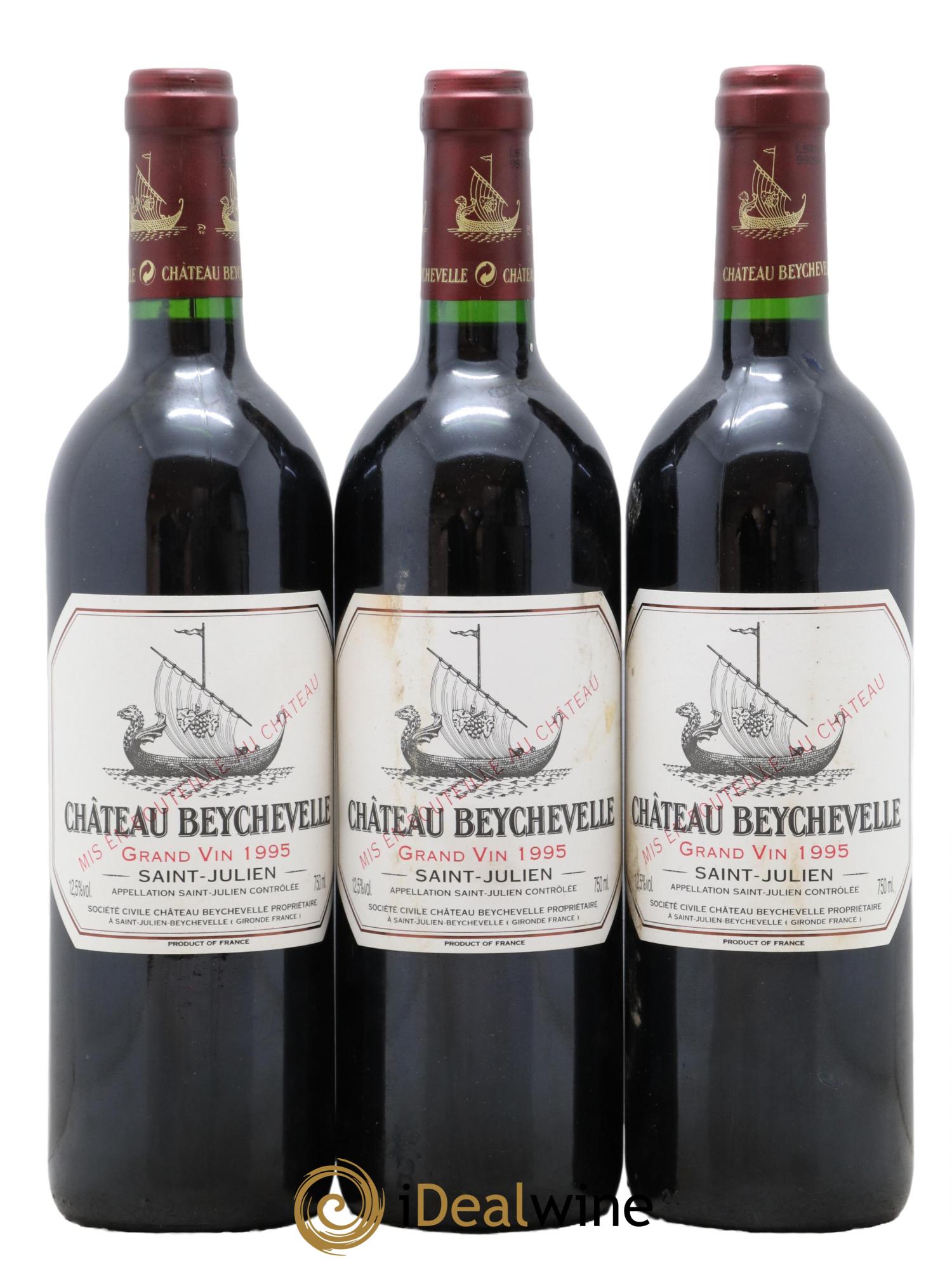 Château Beychevelle 4ème Grand Cru Classé  1995 - Lot de 3 bouteilles - 0