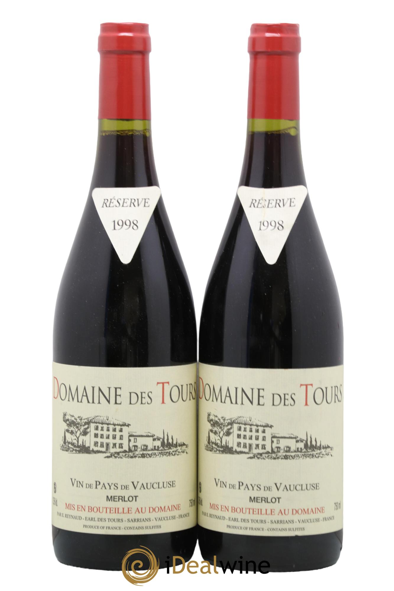 IGP Pays du Vaucluse (Vin de Pays du Vaucluse) Domaine des Tours Merlot Emmanuel Reynaud 1998 - Posten von 2 Flaschen - 0