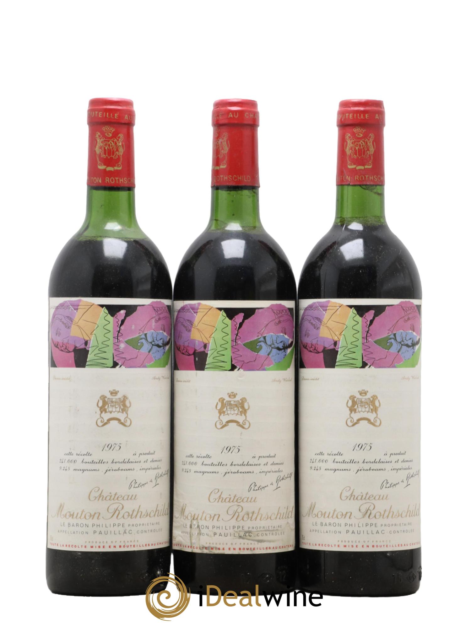 Château Mouton Rothschild 1er Grand Cru Classé 1975 - Lot de 3 bouteilles - 0