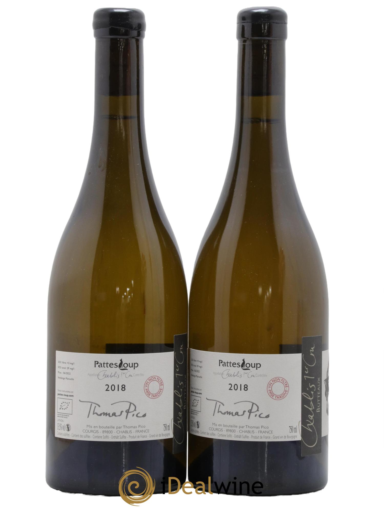 Chablis 1er Cru Butteaux Pattes Loup (Domaine) 2018 - Lot of 2 bottles - 1