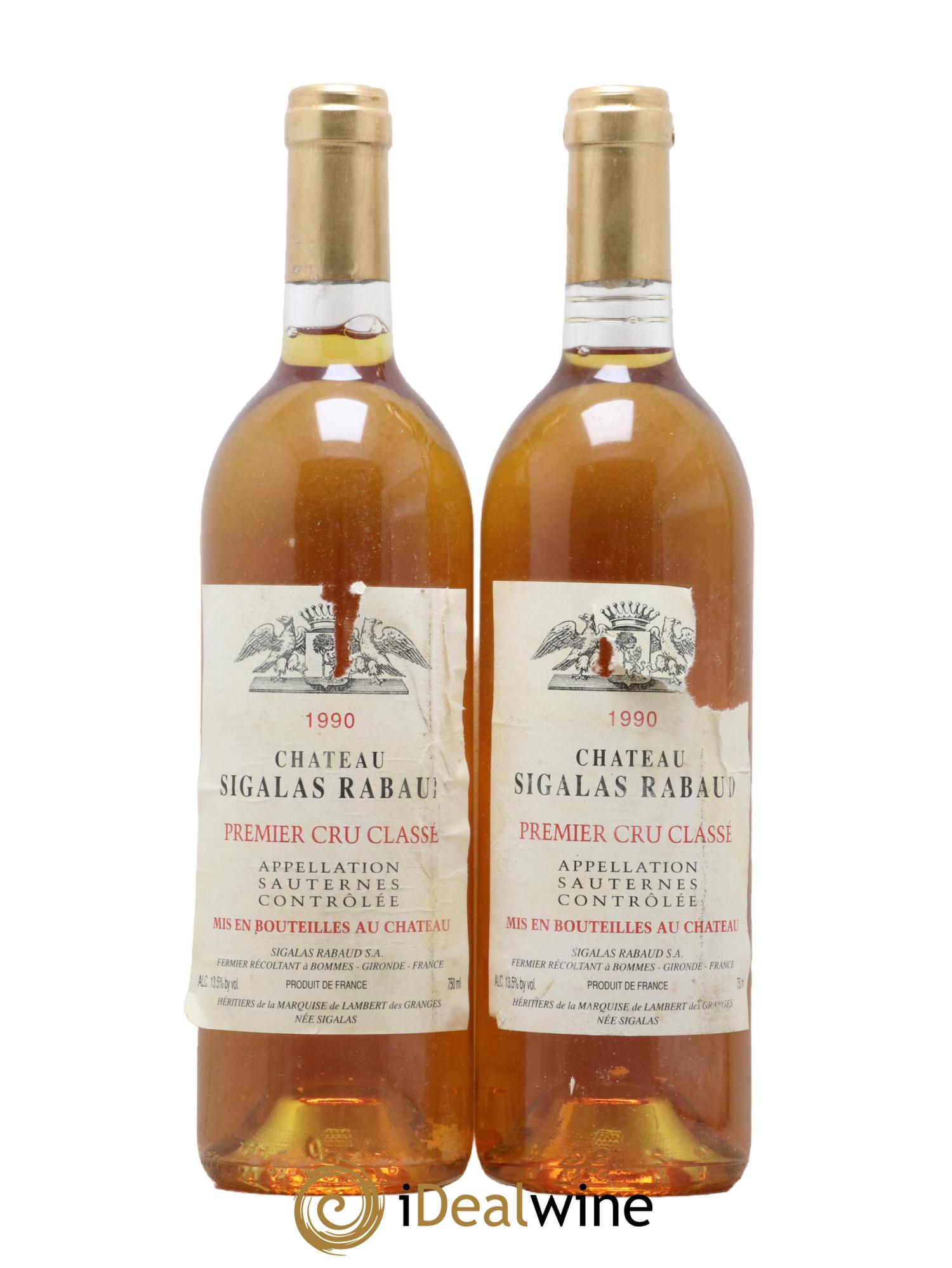 Château Sigalas Rabaud 1er Grand Cru Classé 1990 - Lot de 2 bouteilles - 0