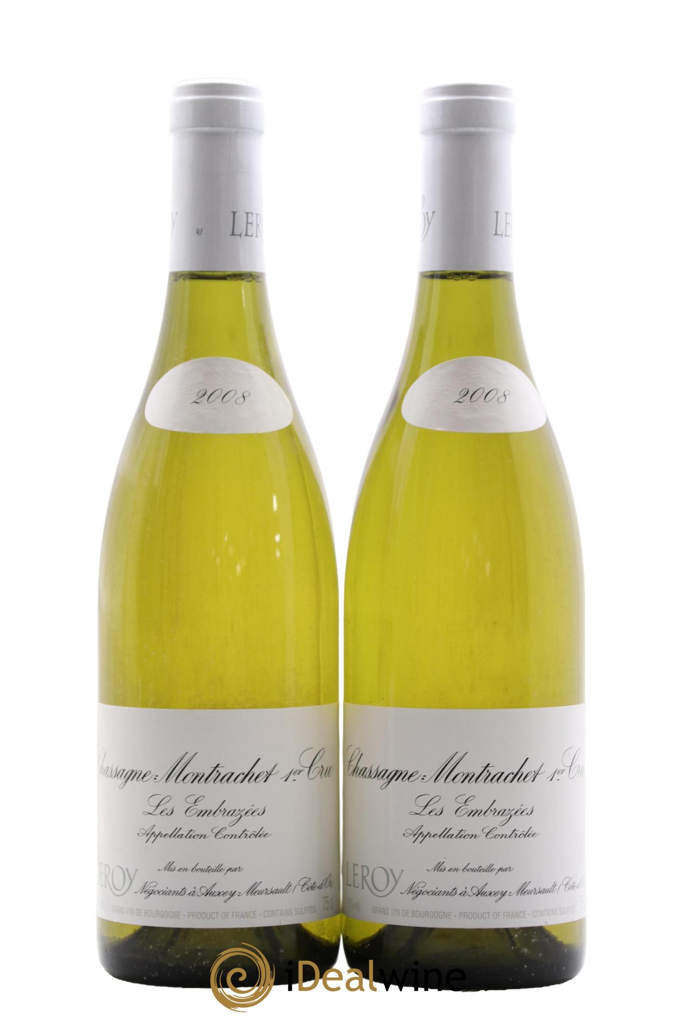 Chassagne-Montrachet 1er Cru Les Embrazées Leroy SA 2008 - Lot of 2 bottles - 0