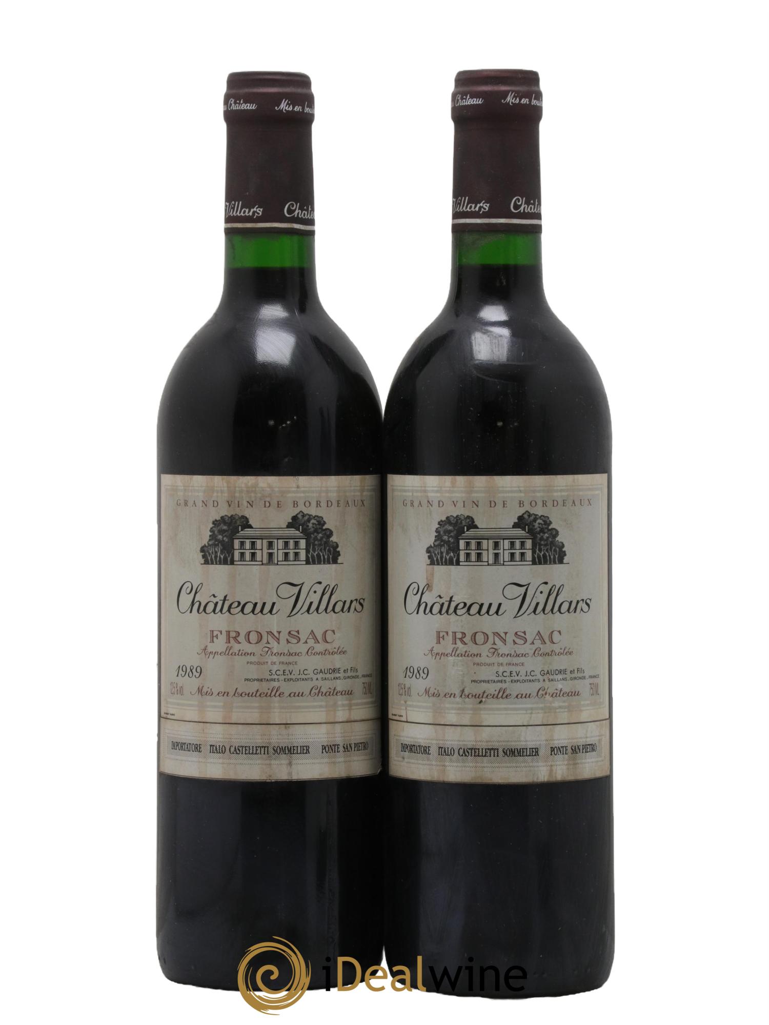 Fronsac Château Villars 1989 - Lotto di 2 bottiglie - 0