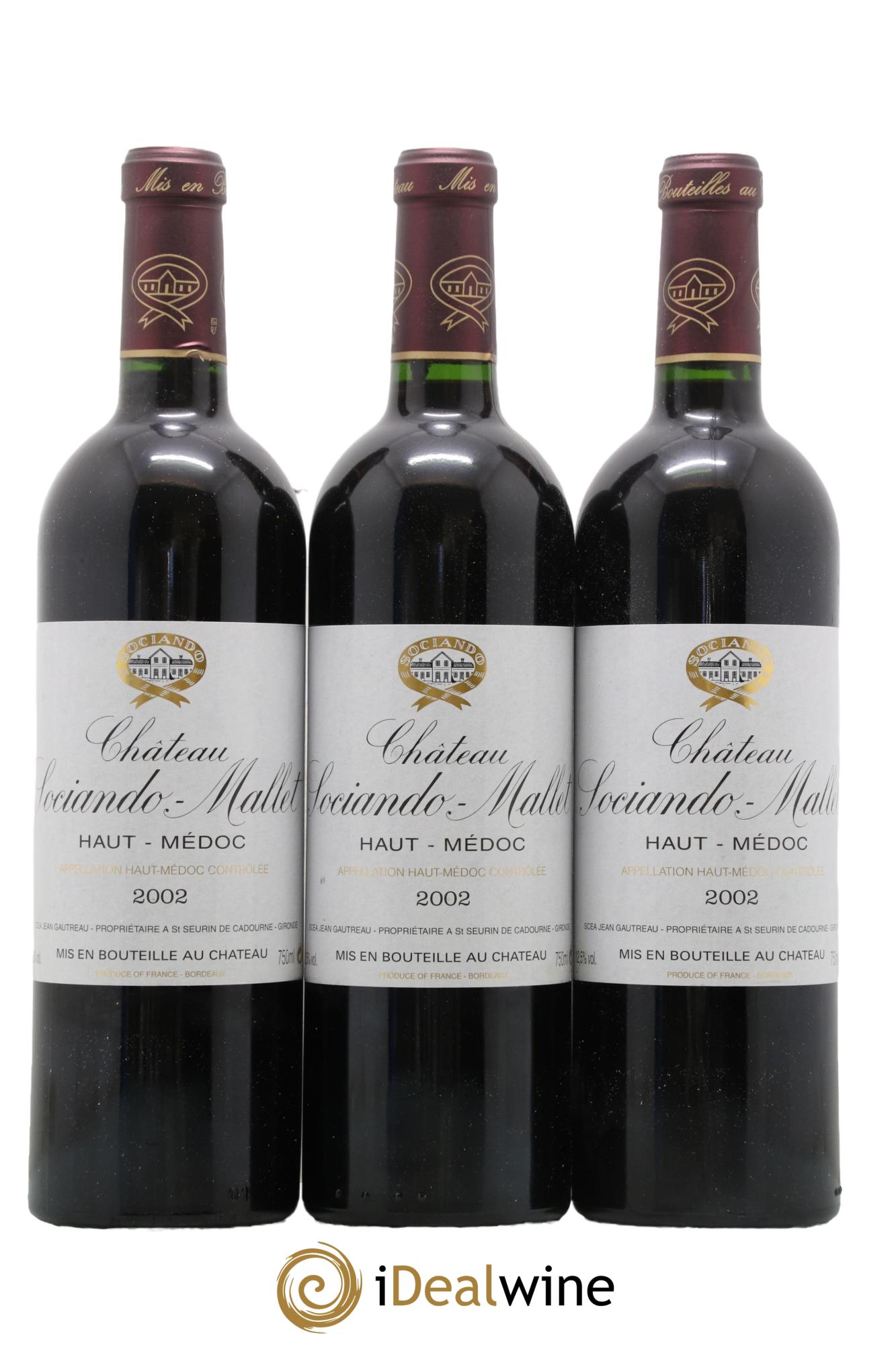 Château Sociando Mallet 2002 - Lot de 3 bouteilles - 0