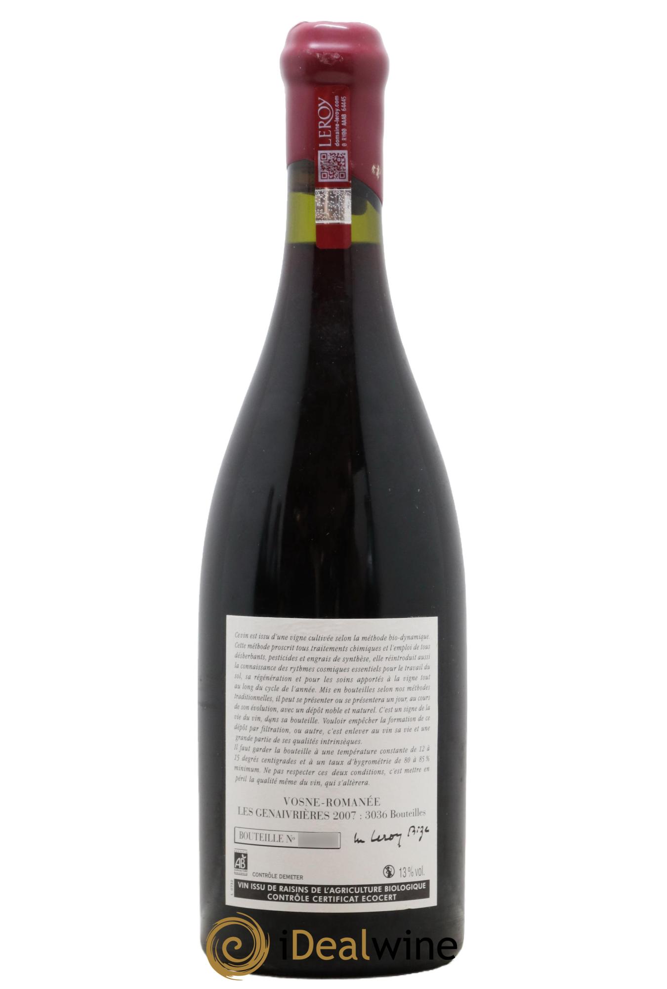 Vosne-Romanée Les Genaivrières Leroy (Domaine) 2007 - Posten von 1 Flasche - 1