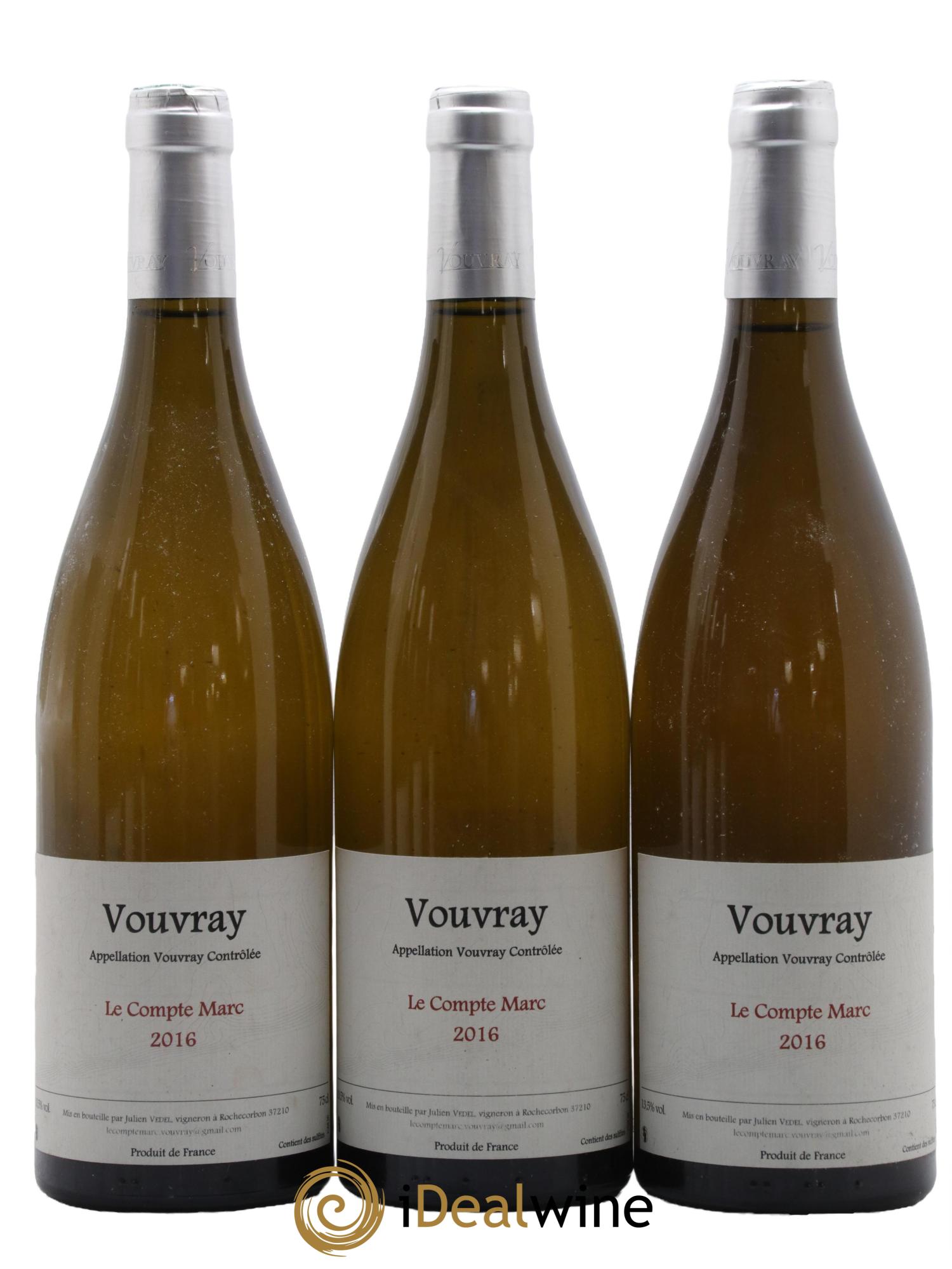 Vouvray Le Compte Marc Julien Vedel 2016 - Lot of 3 bottles - 0