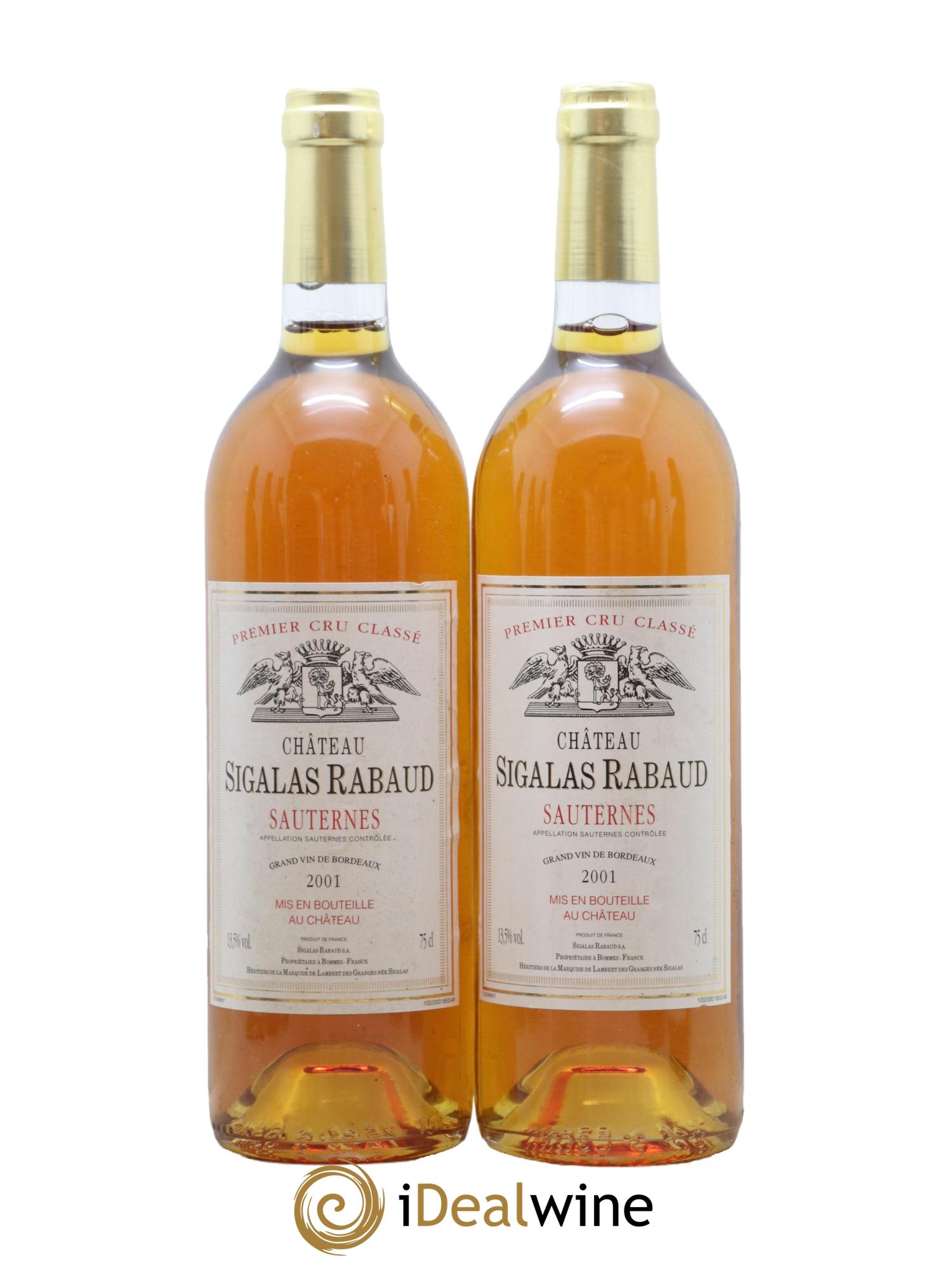 Château Sigalas Rabaud 1er Grand Cru Classé 2001 - Lot de 2 bouteilles - 0