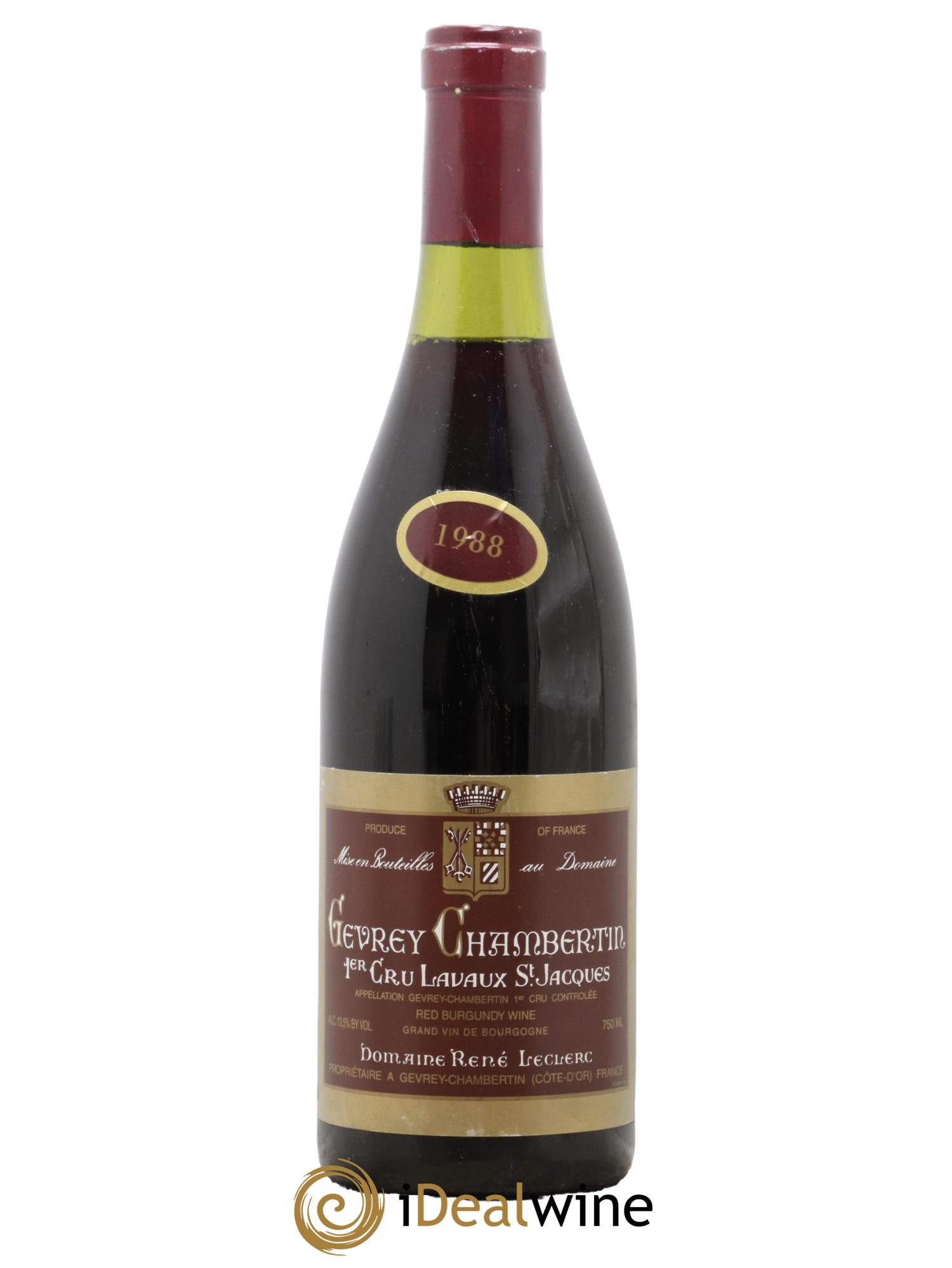 Gevrey-Chambertin 1er Cru Lavaux Saint Jacques Domaine Leclerc 1988 - Lotto di 1 bottiglia - 0