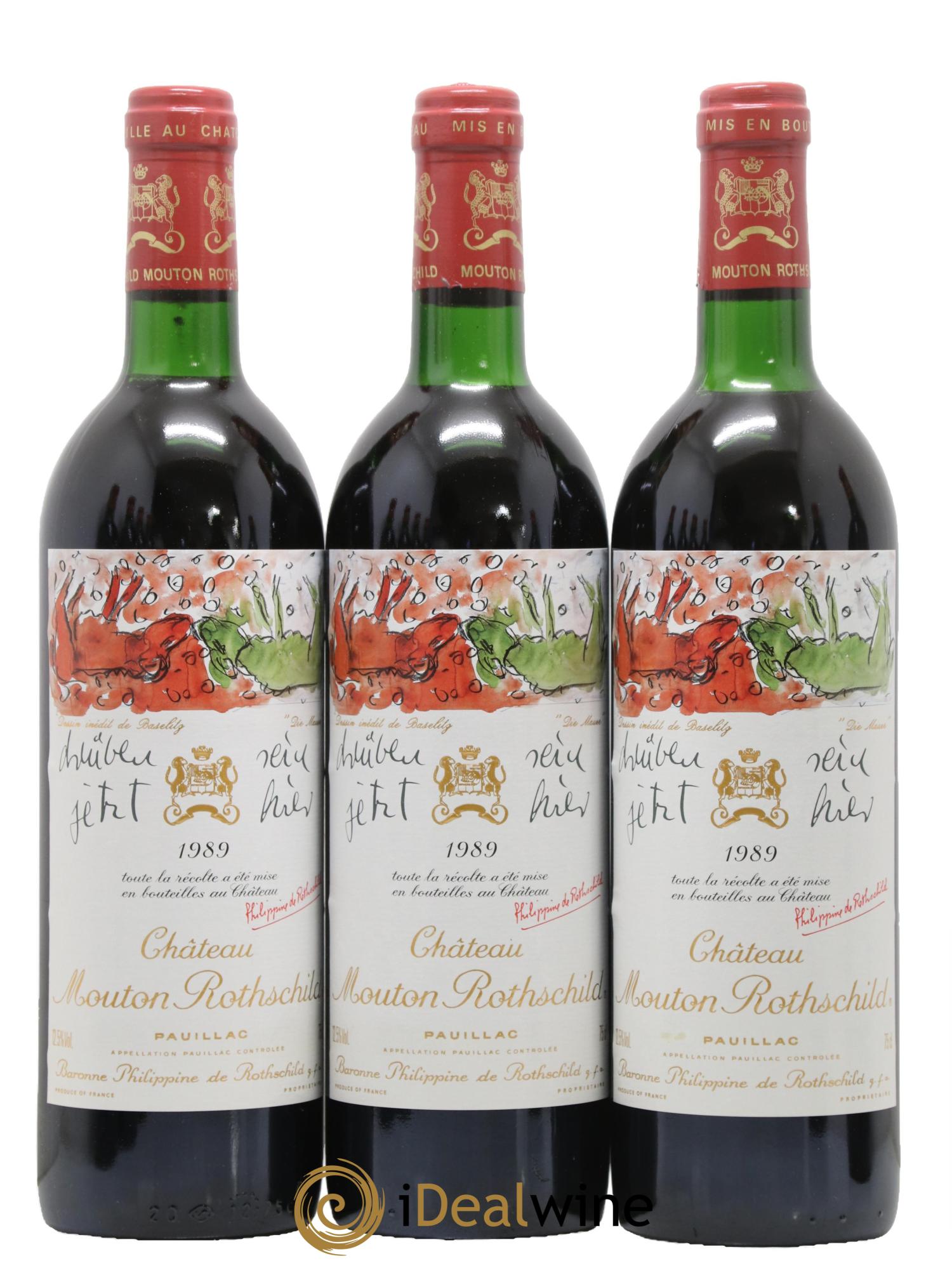 Château Mouton Rothschild 1er Grand Cru Classé 1989 - Lot de 3 bouteilles - 0